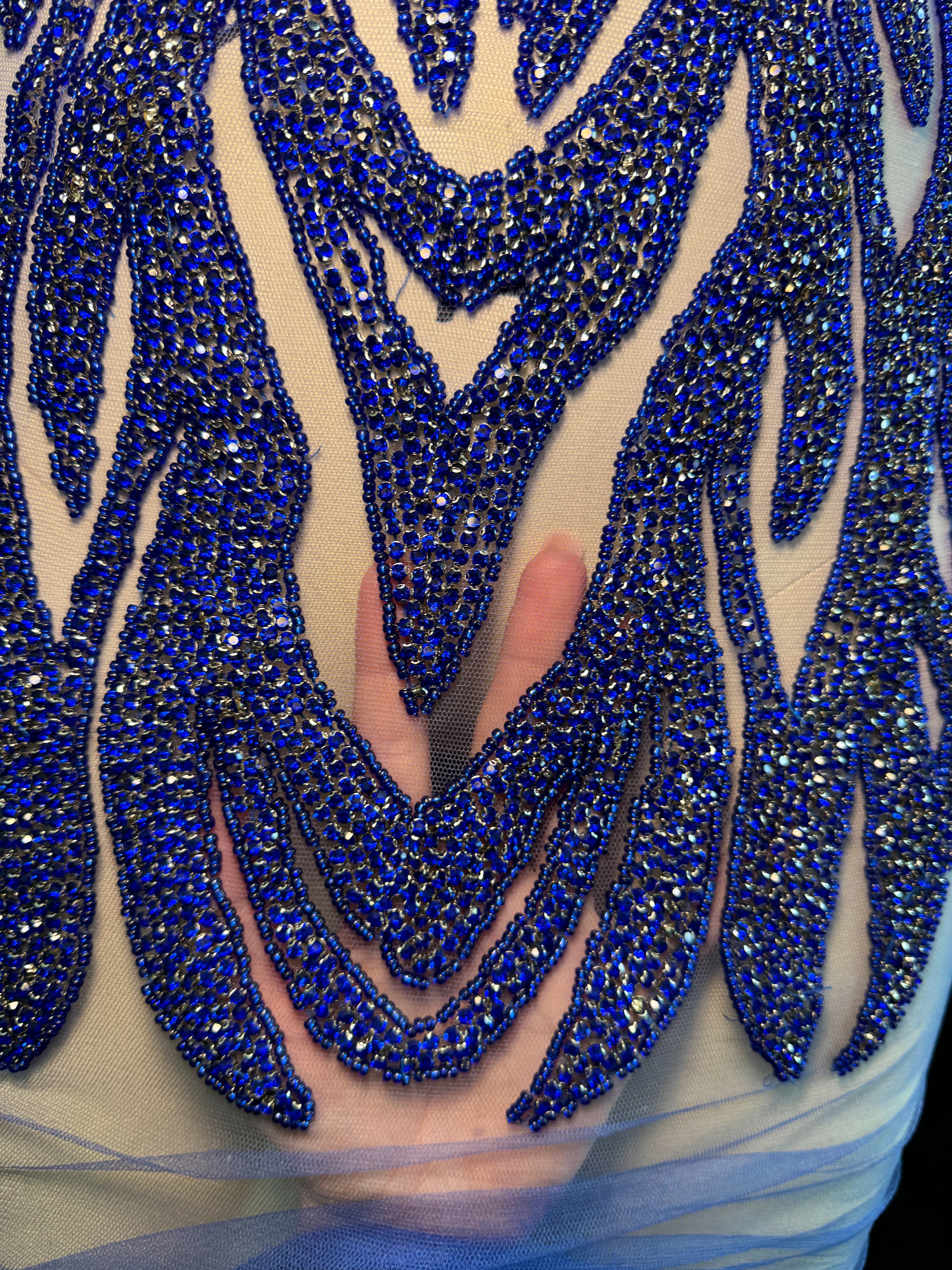 Amanda royal blue Rhinestone Bodice Applique, royal blue rhinestone, dark blue rhinestone, light blue rhinestone