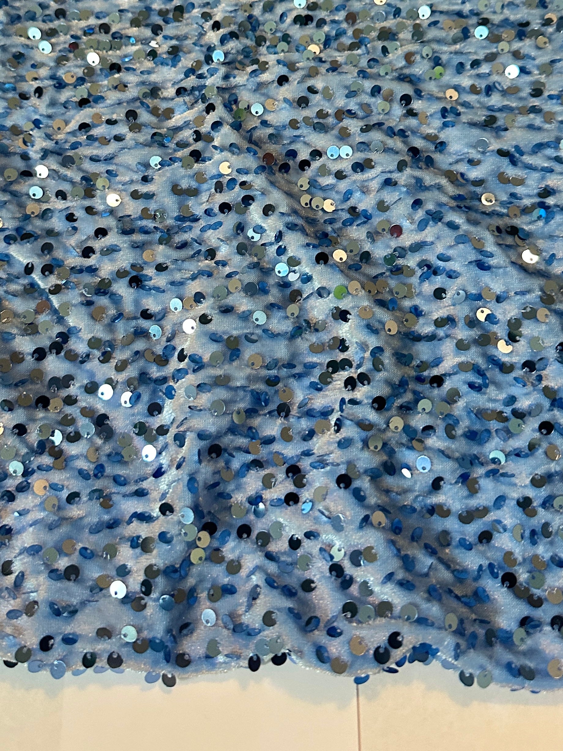 Sky Blue Sequins Velvet, Stretch Sequin velvet for woman, Stretch Sequin velvet for bride, Stretch Sequin velvet on discount, Stretch Sequin velvet online