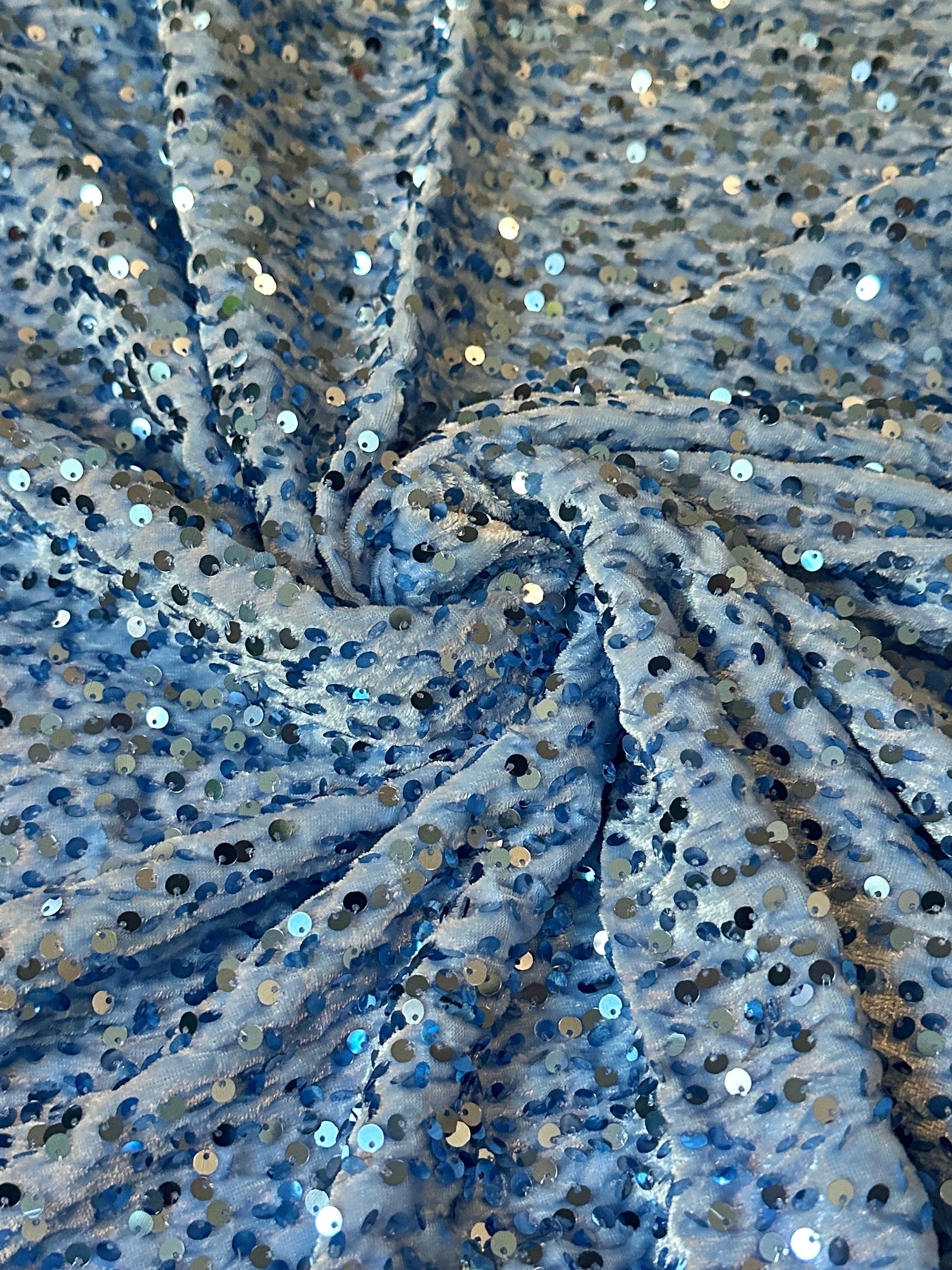 Sky Blue Sequins Velvet, Stretch Sequin velvet for woman, Stretch Sequin velvet for bride, Stretch Sequin velvet on discount, Stretch Sequin velvet online