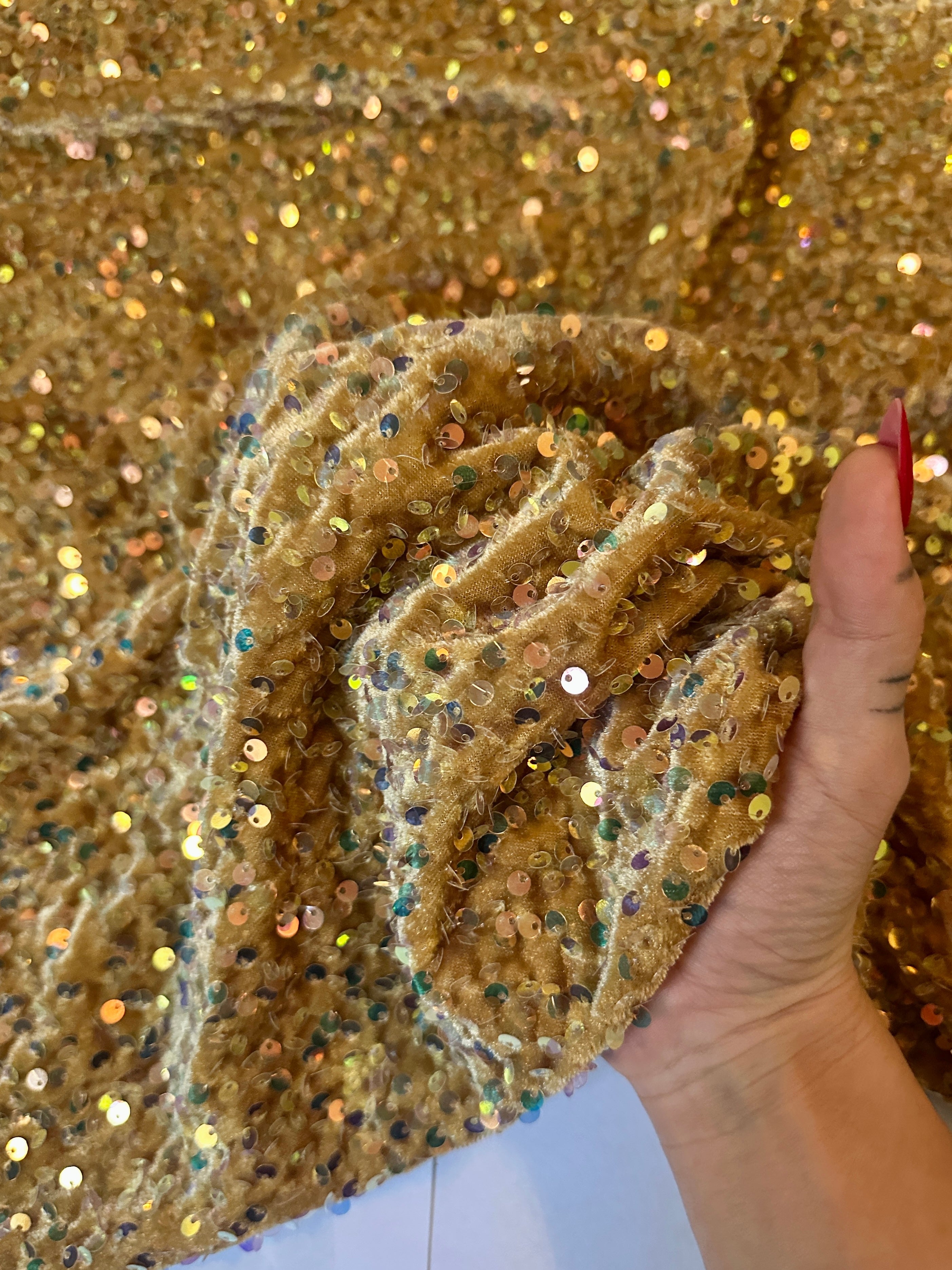 Caramel Gold Sequins Velvet