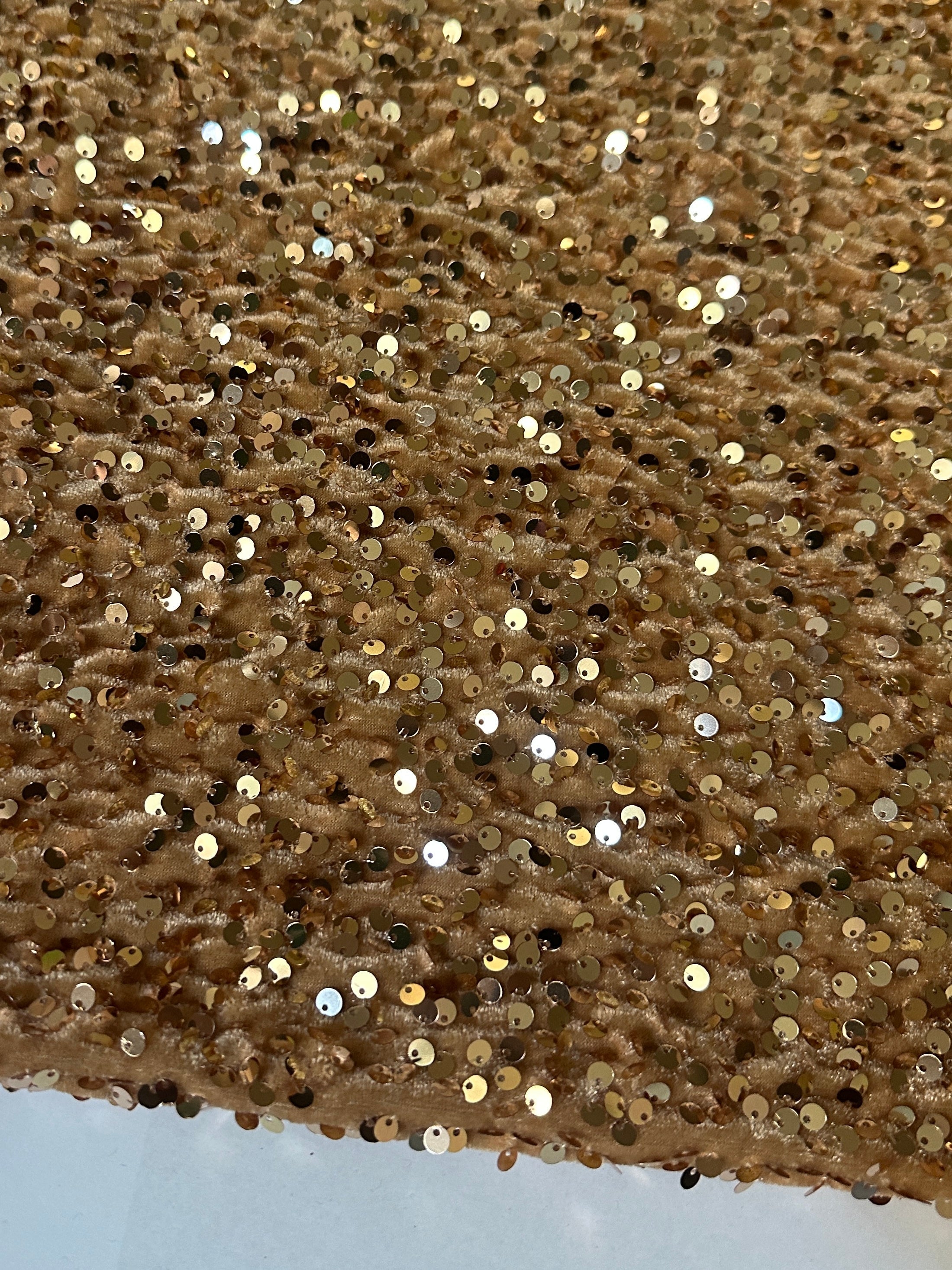 Gold Champagne Sequins Velvet, Stretch Sequin velvet for woman, Stretch Sequin velvet for bride, Stretch Sequin velvet on discount, Stretch Sequin velvet online