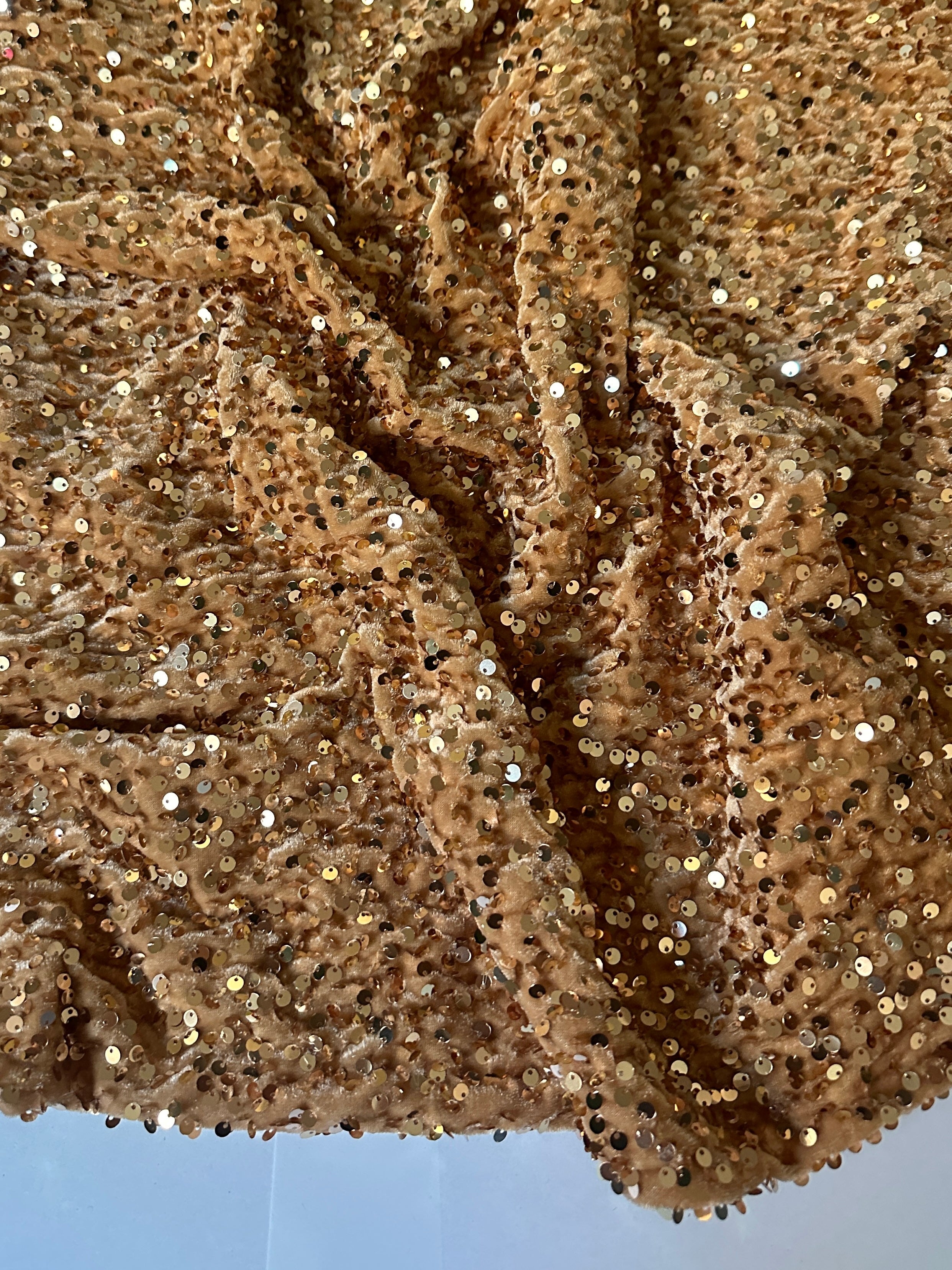 Gold Champagne Sequins Velvet, Fabric Store, Sewing Store, Cheap Fabric Store, Kiki Textiles, Textile by the Yard