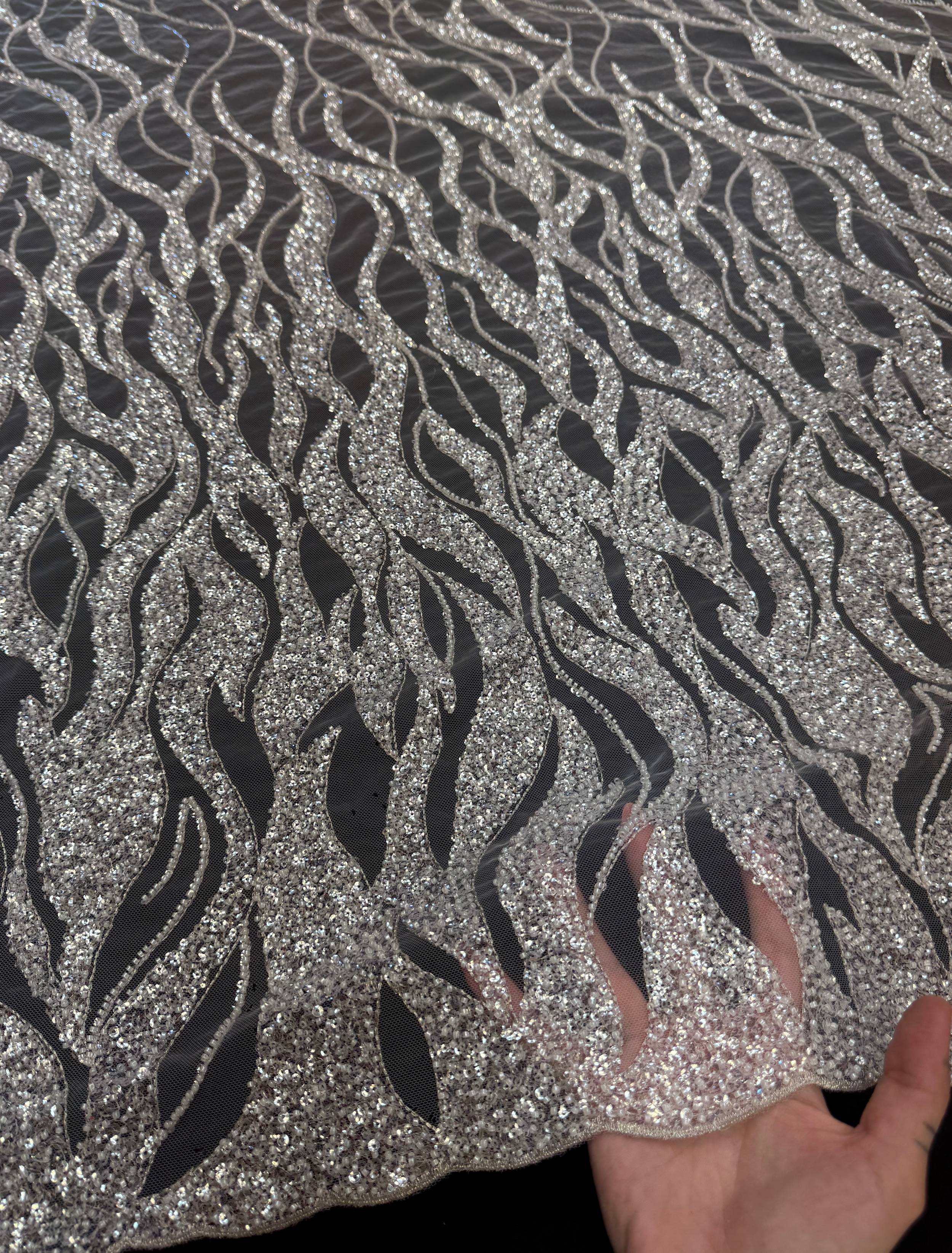 Silver Flame Sequin Beaded Lace, Kiki Sewing Store, Kiki Luxury Fabric, Cheap Fabric Store, Kiki Textiles, Kiki Textile by the Yard, Kiki Textile USA