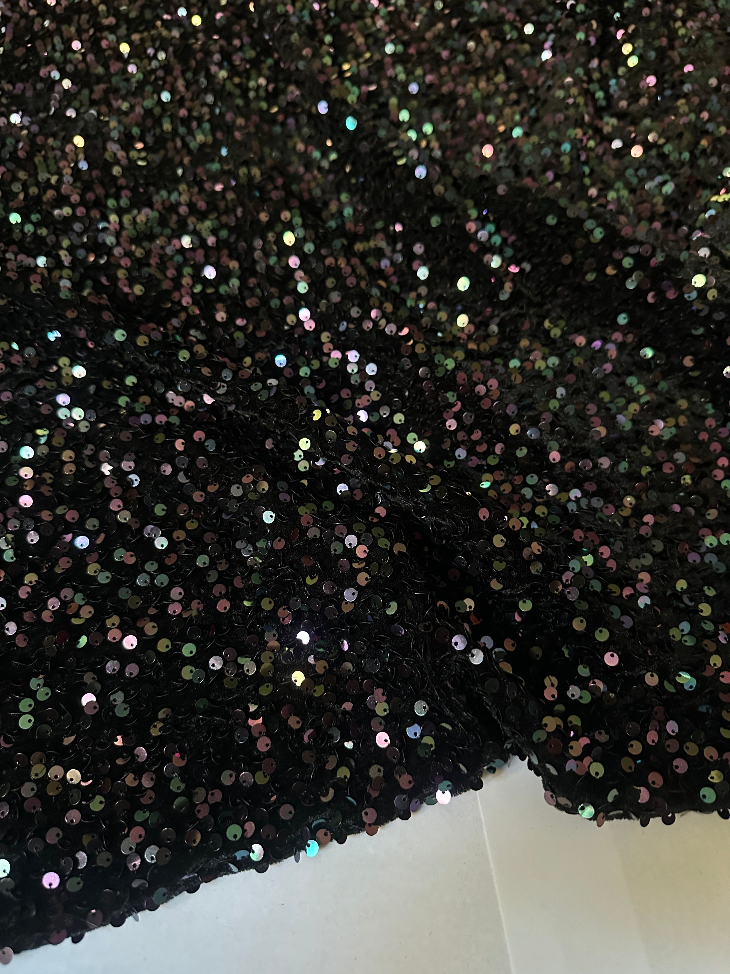 Black Iridescent Sequins Velvet, Stretch Sequin velvet for woman, Stretch Sequin velvet for bride, Stretch Sequin velvet on discount, Stretch Sequin velvet online