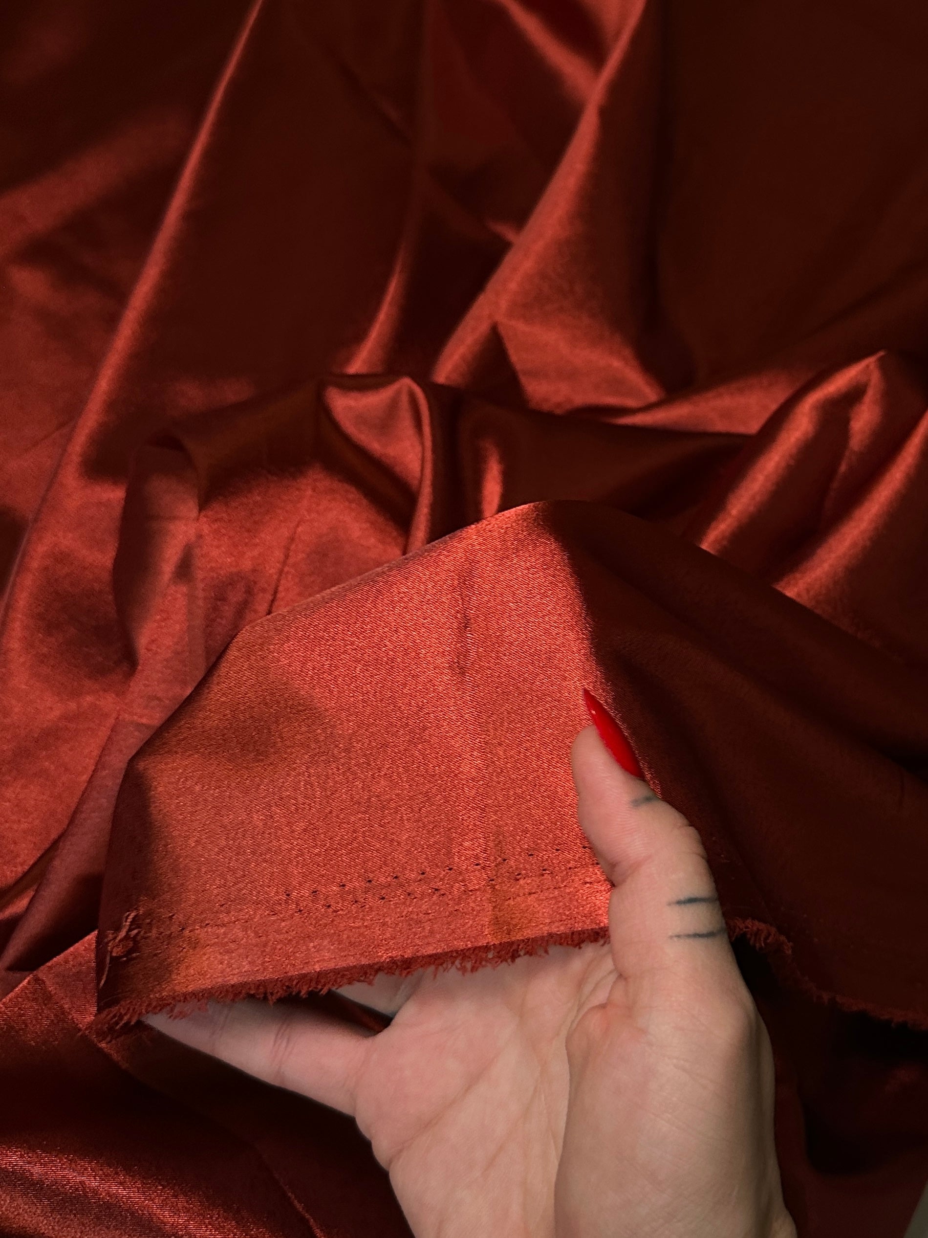 Rust Stretch Crepe Back Satin, Stretch crepe back satin, premium stretch crepe back satin, satin for bride, satin for woman, satin in low price, cheap satin, satin on sale