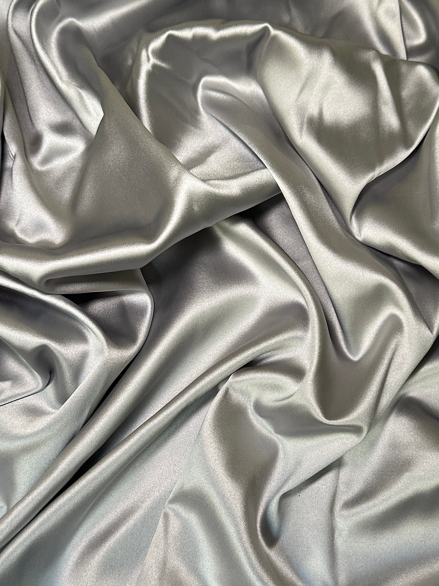 Silver Stretch Crepe Back Satin, Stretch crepe back satin, premium stretch crepe back satin, satin for bride, satin for woman, satin in low price, cheap satin, satin on sale