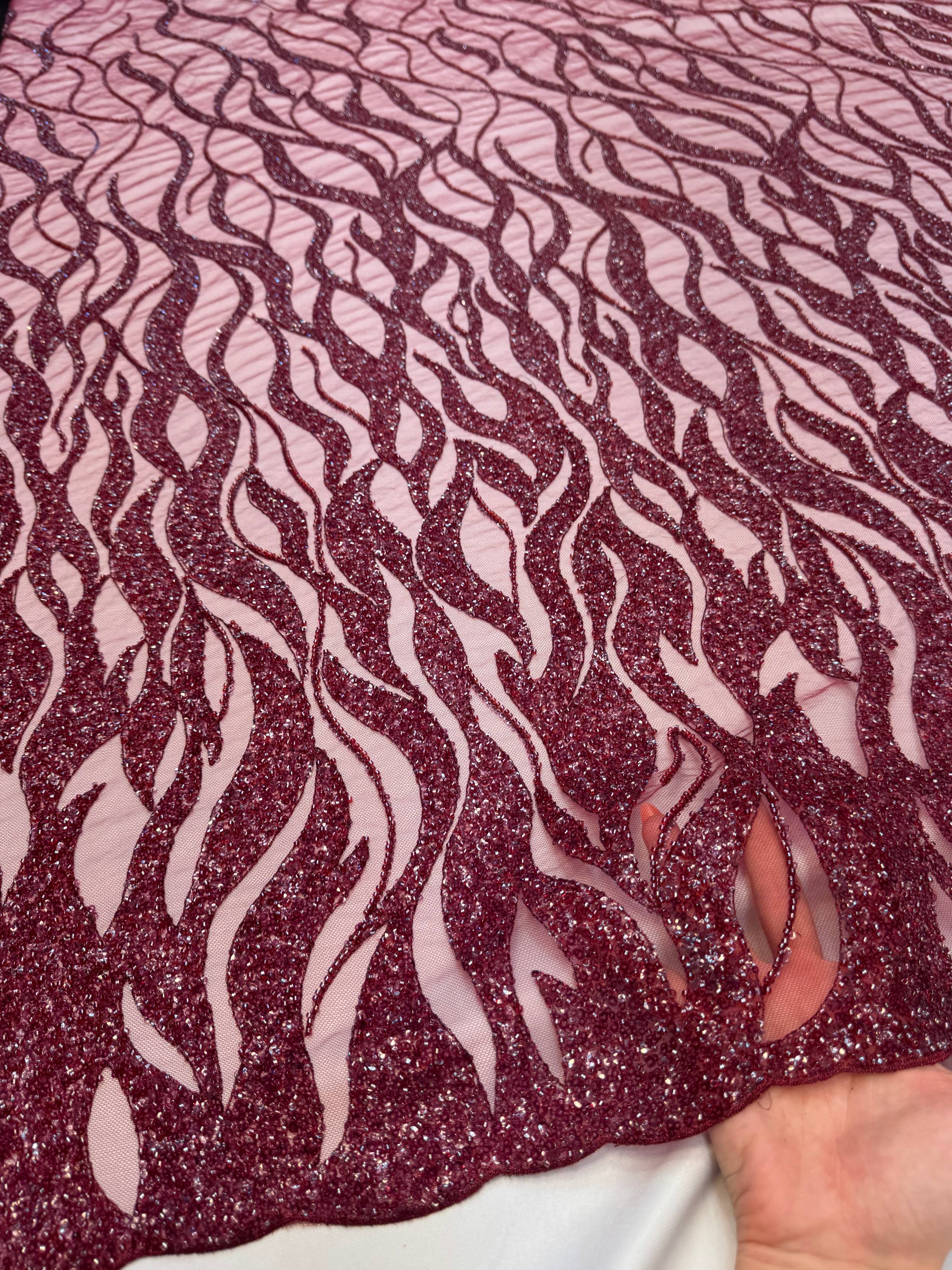 Burgundy Flame Sequin Beaded Lace, Kiki Sewing Store, Kiki Luxury Fabric, Cheap Fabric Store, Kiki Textiles, Kiki Textile by the Yard, Kiki Textile USA