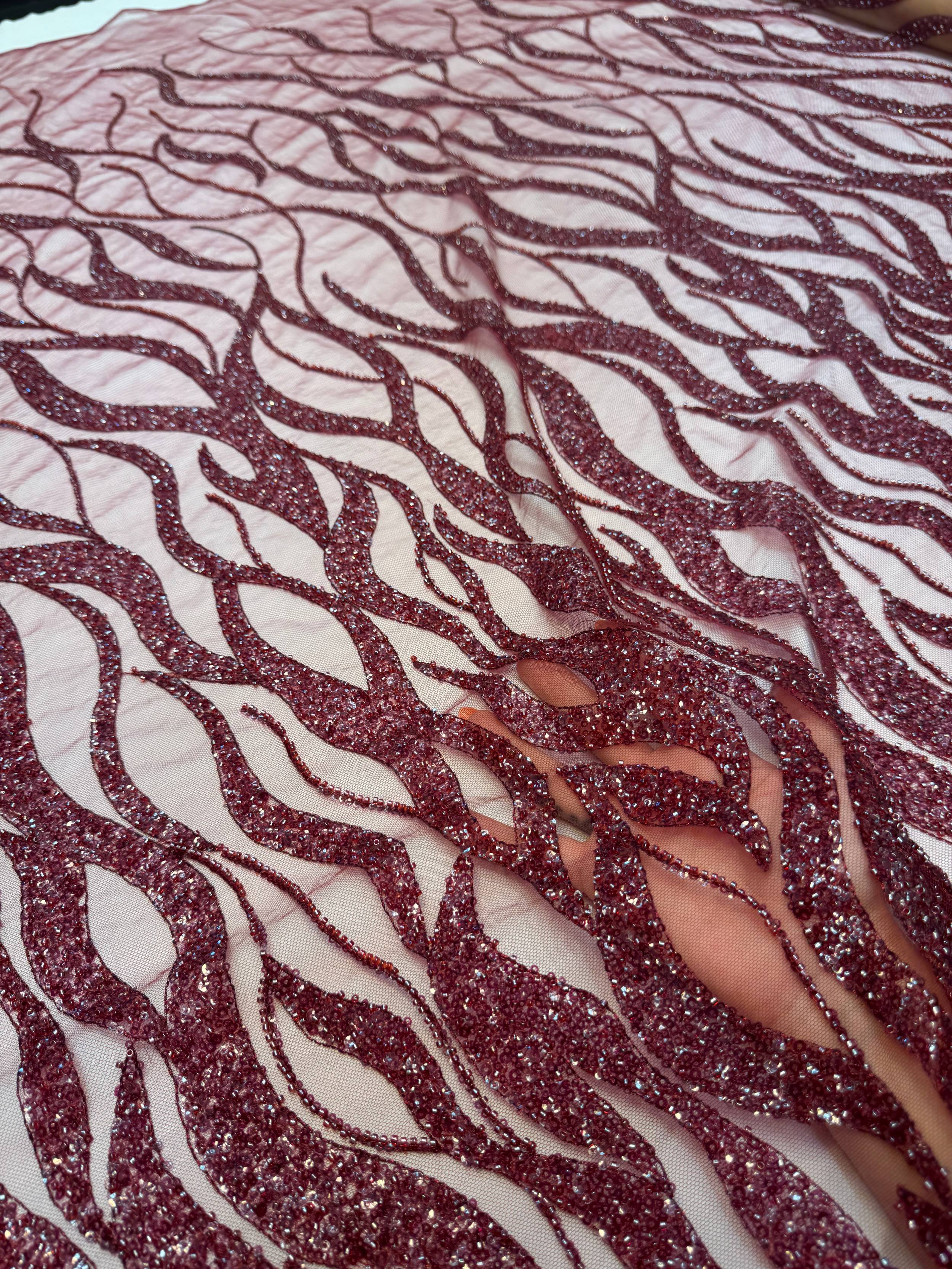 Burgundy Flame Sequin Beaded Lace, Kiki Sewing Store, Kiki Luxury Fabric, Cheap Fabric Store, Kiki Textiles, Kiki Textile by the Yard, Kiki Textile USA