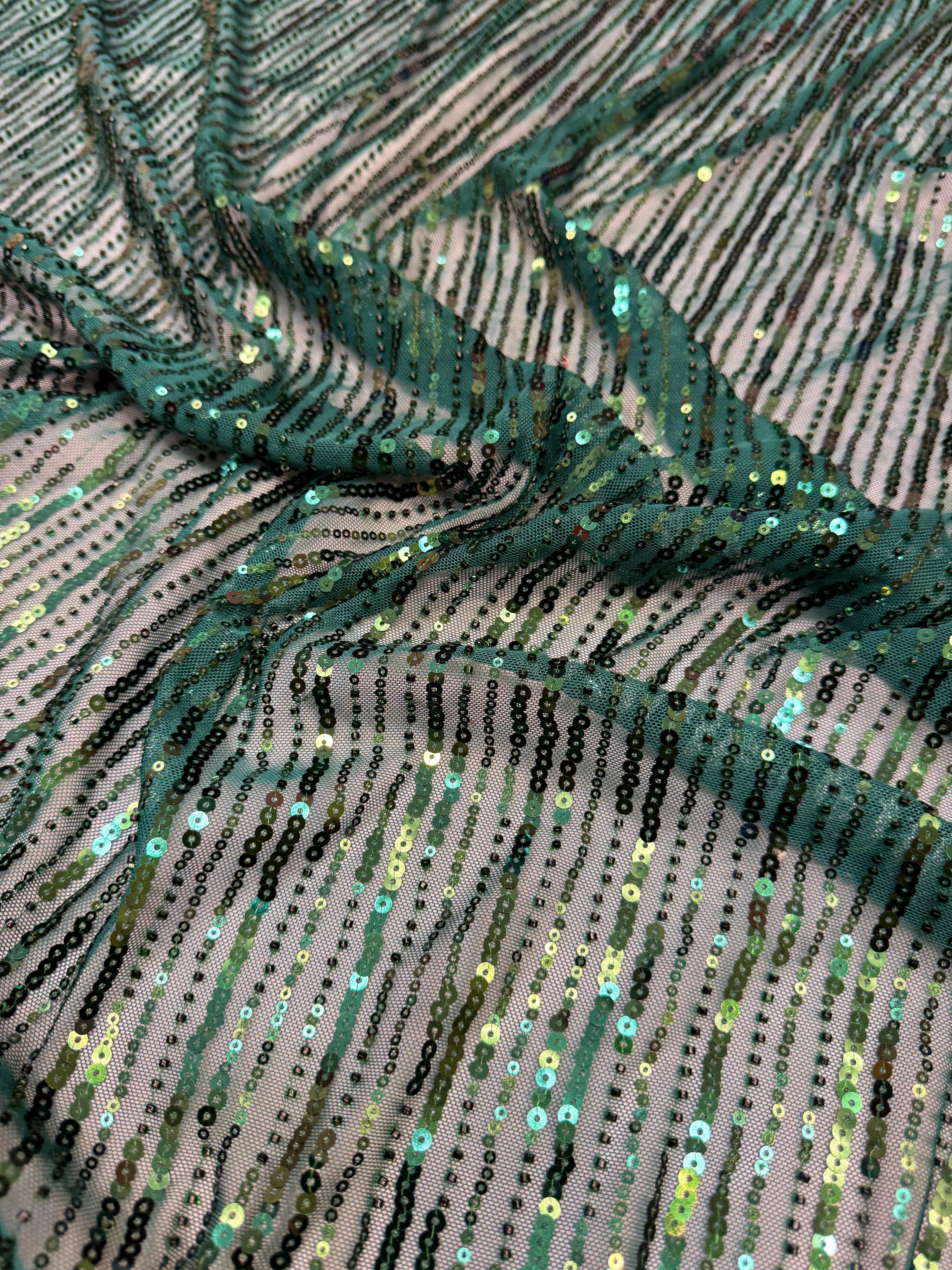 Emerald Waterfall Stretch Sequin Mesh, Waterfall Sequin Fabric, Sequin Stretch Fabric, Sparkle Mesh Fabric, Glitter Mesh Fabric, Stretch Mesh Fabric