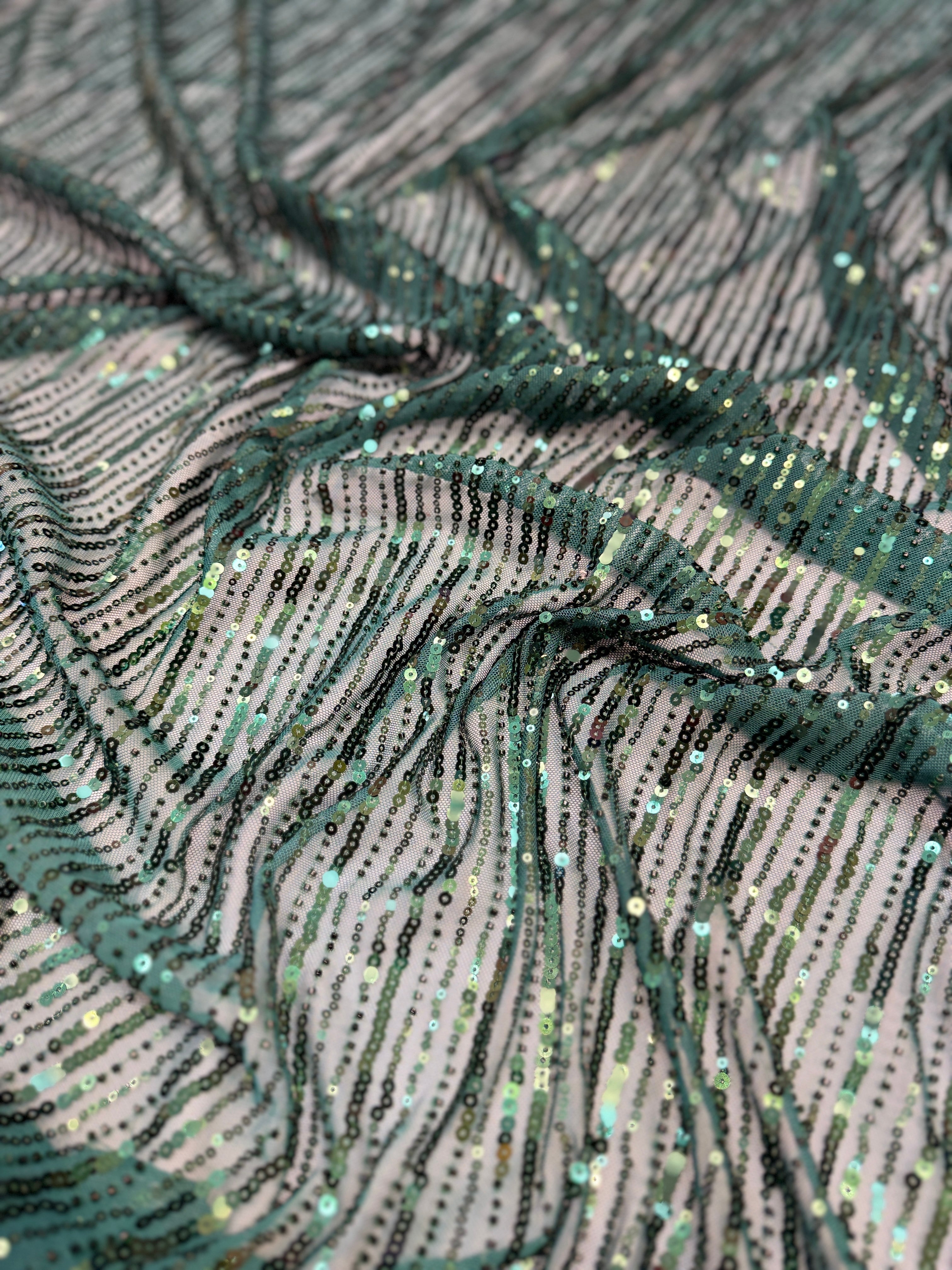 Emerald Waterfall Stretch Sequin Mesh, Waterfall Sequin Fabric, Sequin Stretch Fabric, Sparkle Mesh Fabric, Glitter Mesh Fabric, Stretch Mesh Fabric