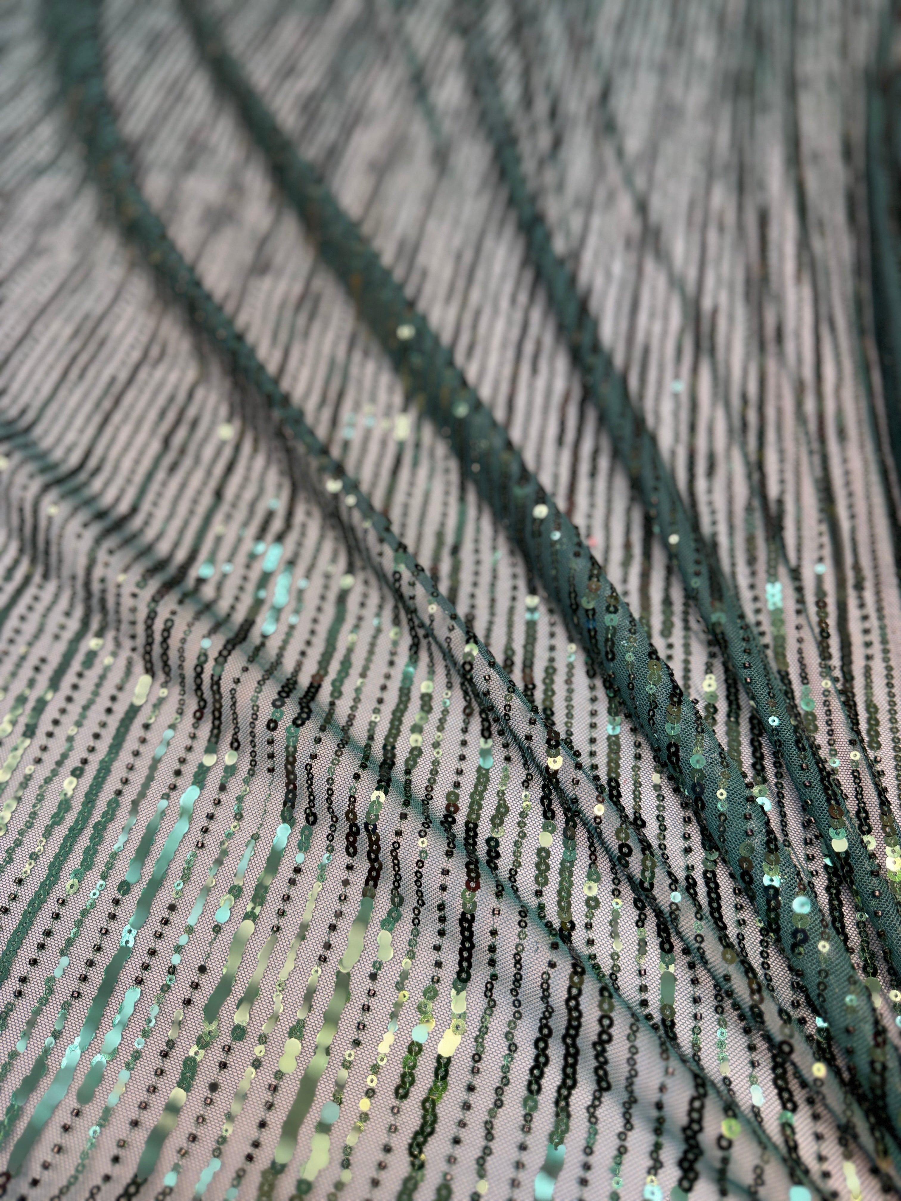 Emerald Waterfall Stretch Sequin Mesh, Waterfall Sequin Fabric, Sequin Stretch Fabric, Sparkle Mesh Fabric, Glitter Mesh Fabric, Stretch Mesh Fabric