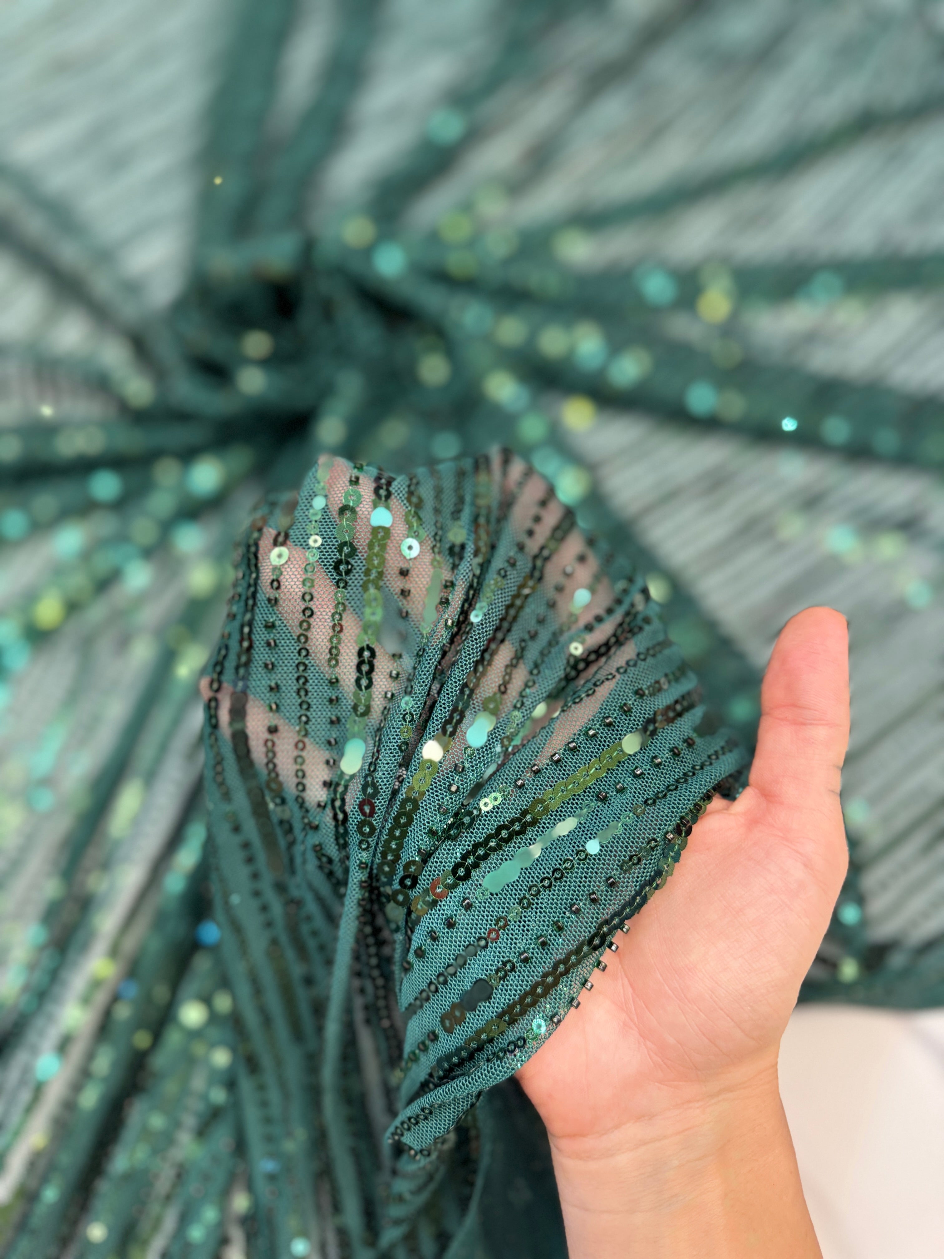 Emerald Waterfall Stretch Sequin Mesh, Kiki Sewing Store, Kiki Luxury Fabric, Cheap Fabric Store, Kiki Textiles, Kiki Textile by the Yard, Kiki Textile USA