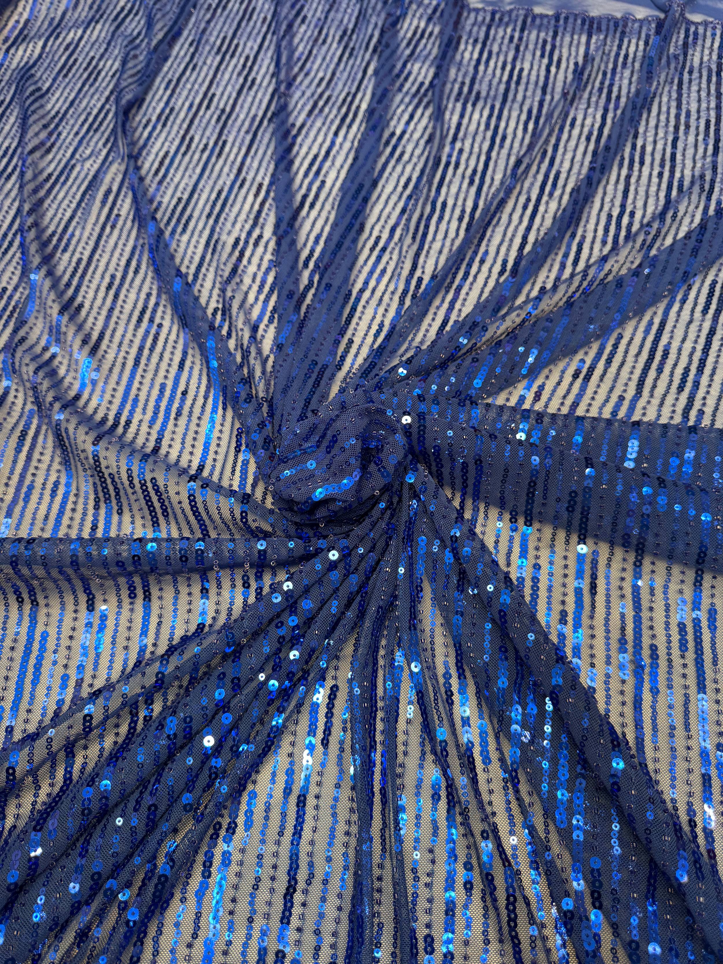 Royal Blue Waterfall Stretch Sequin Mesh, Waterfall Sequin Fabric, Sequin Stretch Fabric, Sparkle Mesh Fabric, Glitter Mesh Fabric, Stretch Mesh Fabric