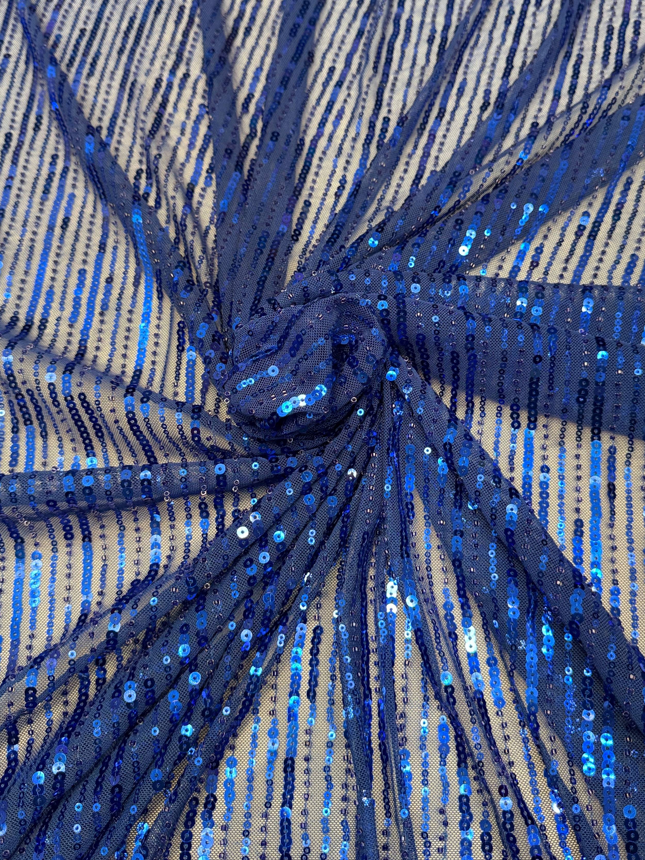 Royal Blue Waterfall Stretch Sequin Mesh, Kiki Sewing Store, Kiki Luxury Fabric, Cheap Fabric Store, Kiki Textiles, Kiki Textile by the Yard, Kiki Textile USA