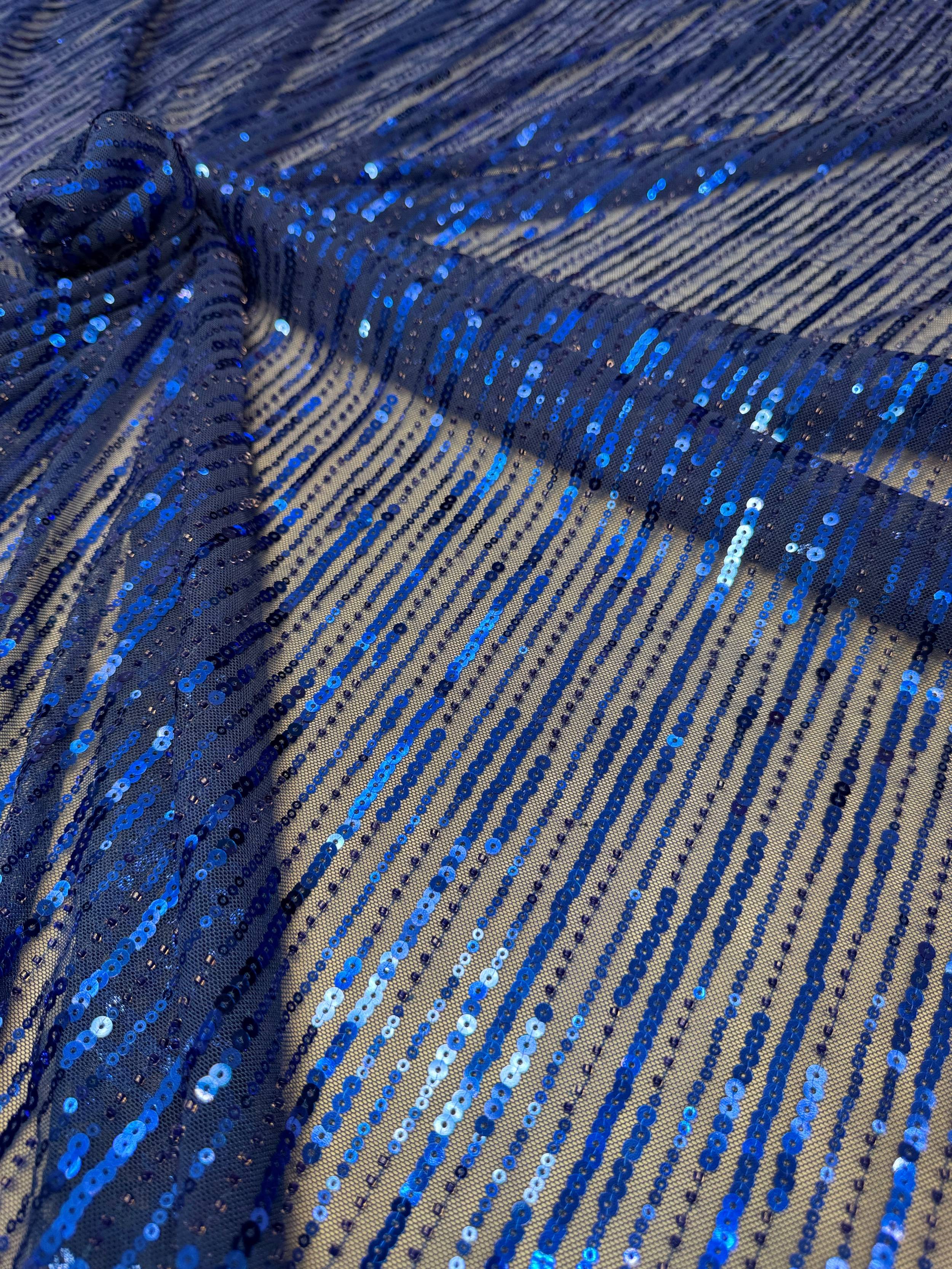 Royal Blue Waterfall Stretch Sequin Mesh, Waterfall Sequin Fabric, Sequin Stretch Fabric, Sparkle Mesh Fabric, Glitter Mesh Fabric, Stretch Mesh Fabric