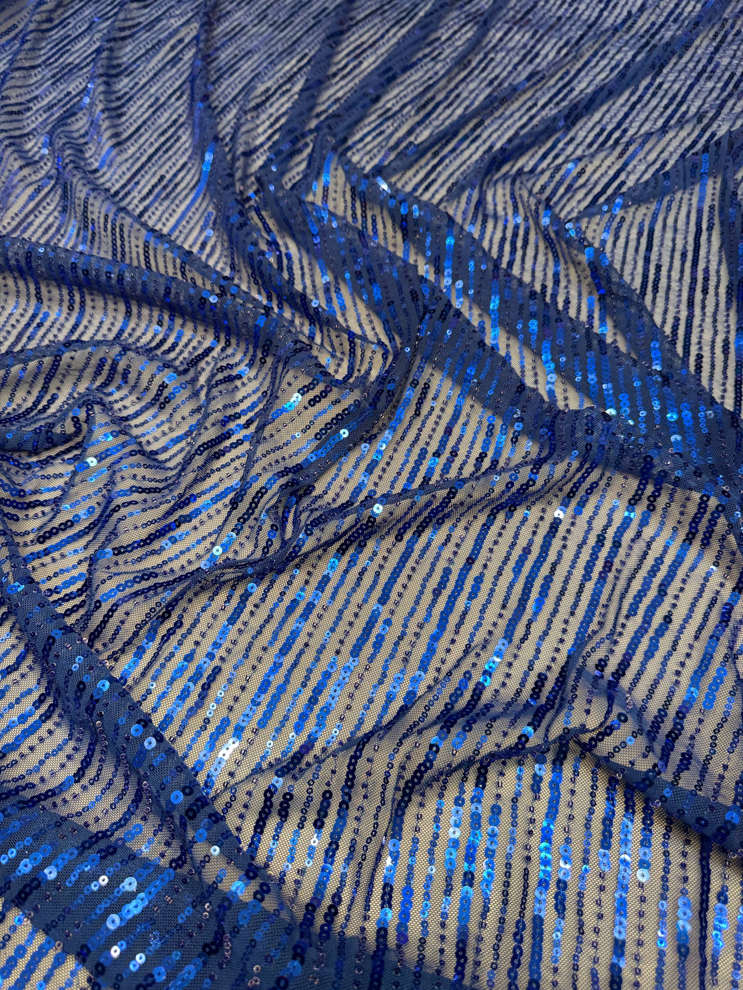 Royal Blue Waterfall Stretch Sequin Mesh, Kiki Sewing Store, Kiki Luxury Fabric, Cheap Fabric Store, Kiki Textiles, Kiki Textile by the Yard, Kiki Textile USA