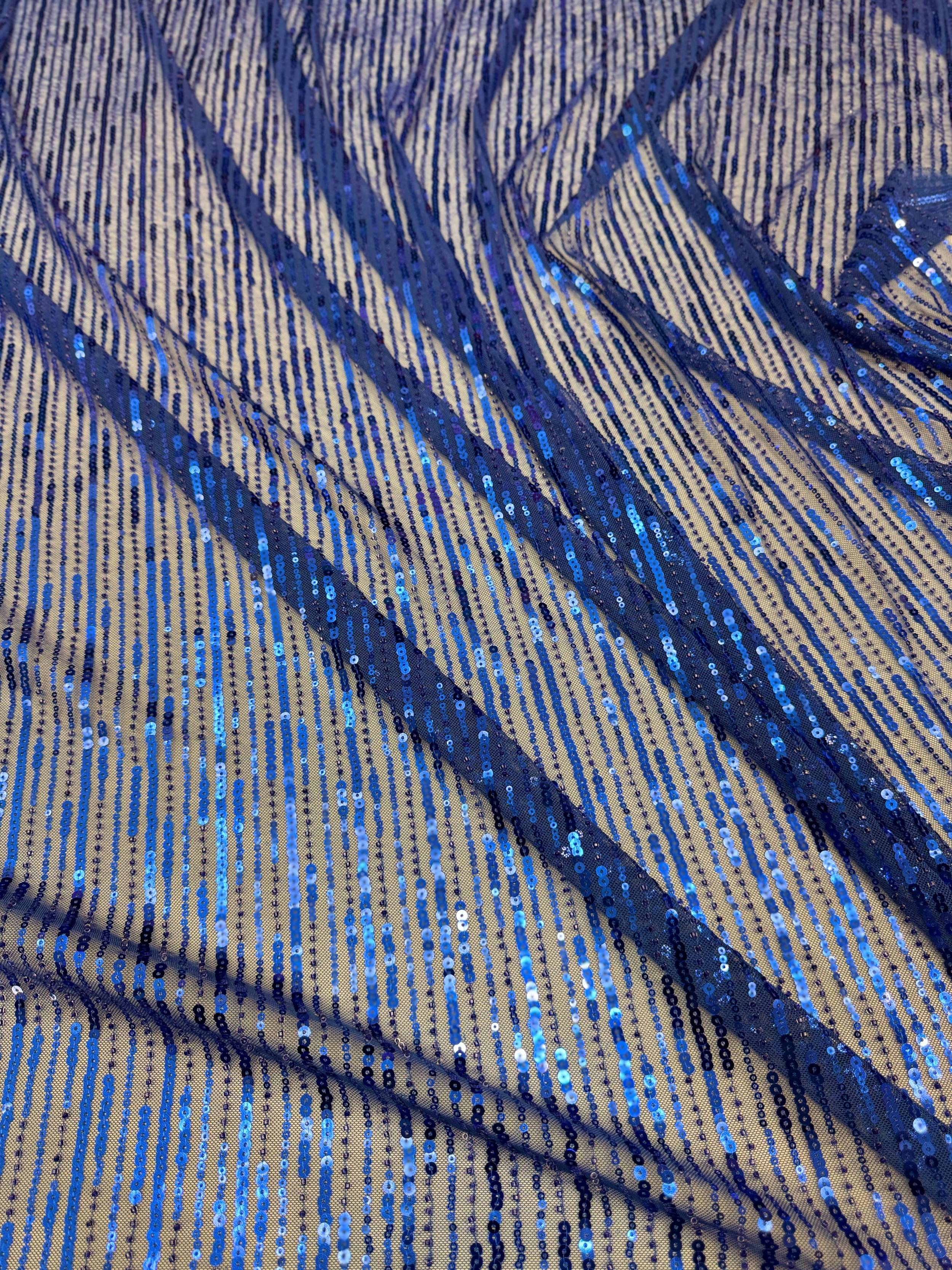 Royal Blue Waterfall Stretch Sequin Mesh, Waterfall Sequin Fabric, Sequin Stretch Fabric, Sparkle Mesh Fabric, Glitter Mesh Fabric, Stretch Mesh Fabric