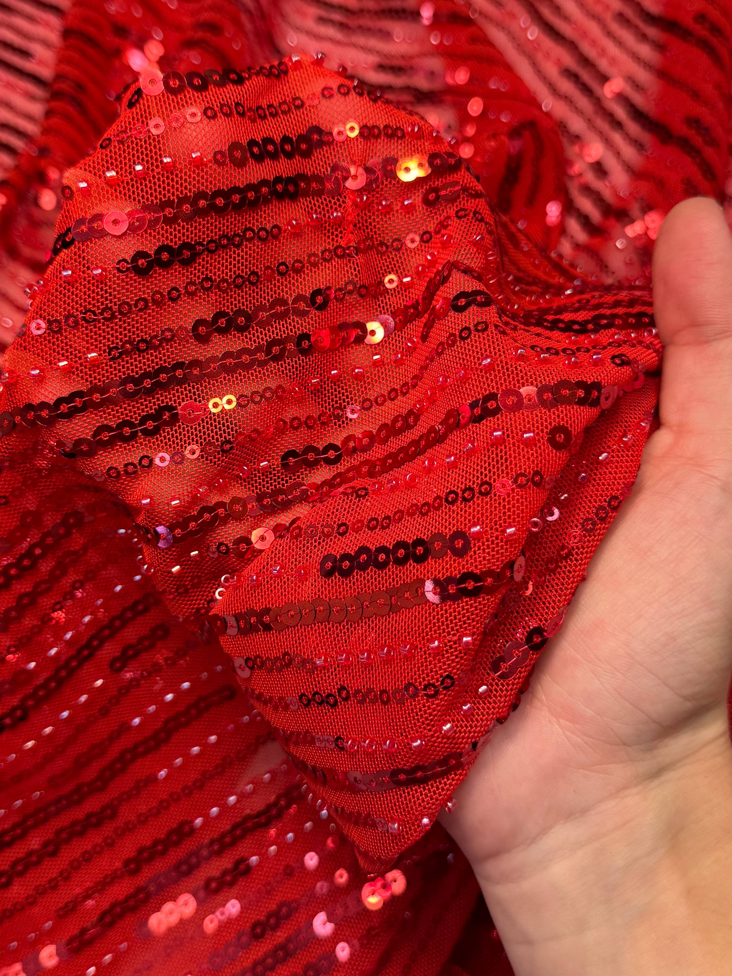 Red Waterfall Stretch Sequin Mesh, Kiki Sewing Store, Kiki Luxury Fabric, Cheap Fabric Store, Kiki Textiles, Kiki Textile by the Yard, Kiki Textile USA