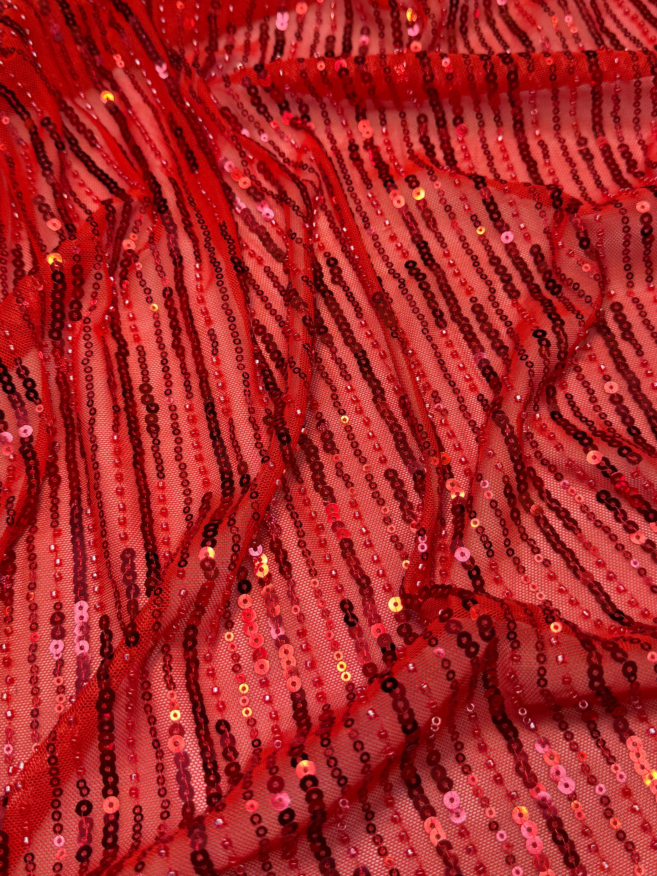 Red Waterfall Stretch Sequin Mesh, Waterfall Sequin Fabric, Sequin Stretch Fabric, Sparkle Mesh Fabric, Glitter Mesh Fabric, Stretch Mesh Fabric