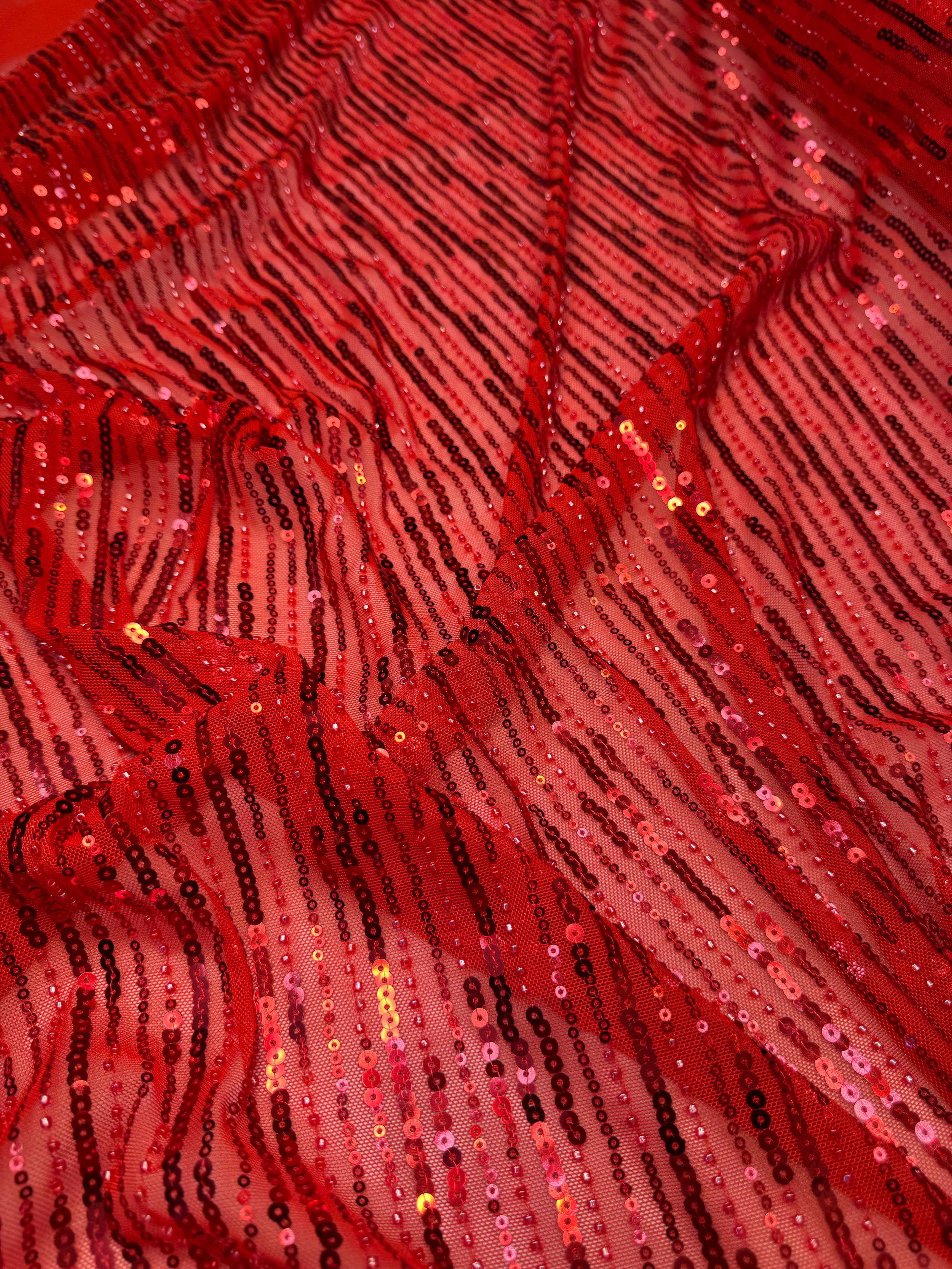 Red Waterfall Stretch Sequin Mesh, Waterfall Sequin Fabric, Sequin Stretch Fabric, Sparkle Mesh Fabric, Glitter Mesh Fabric, Stretch Mesh Fabric