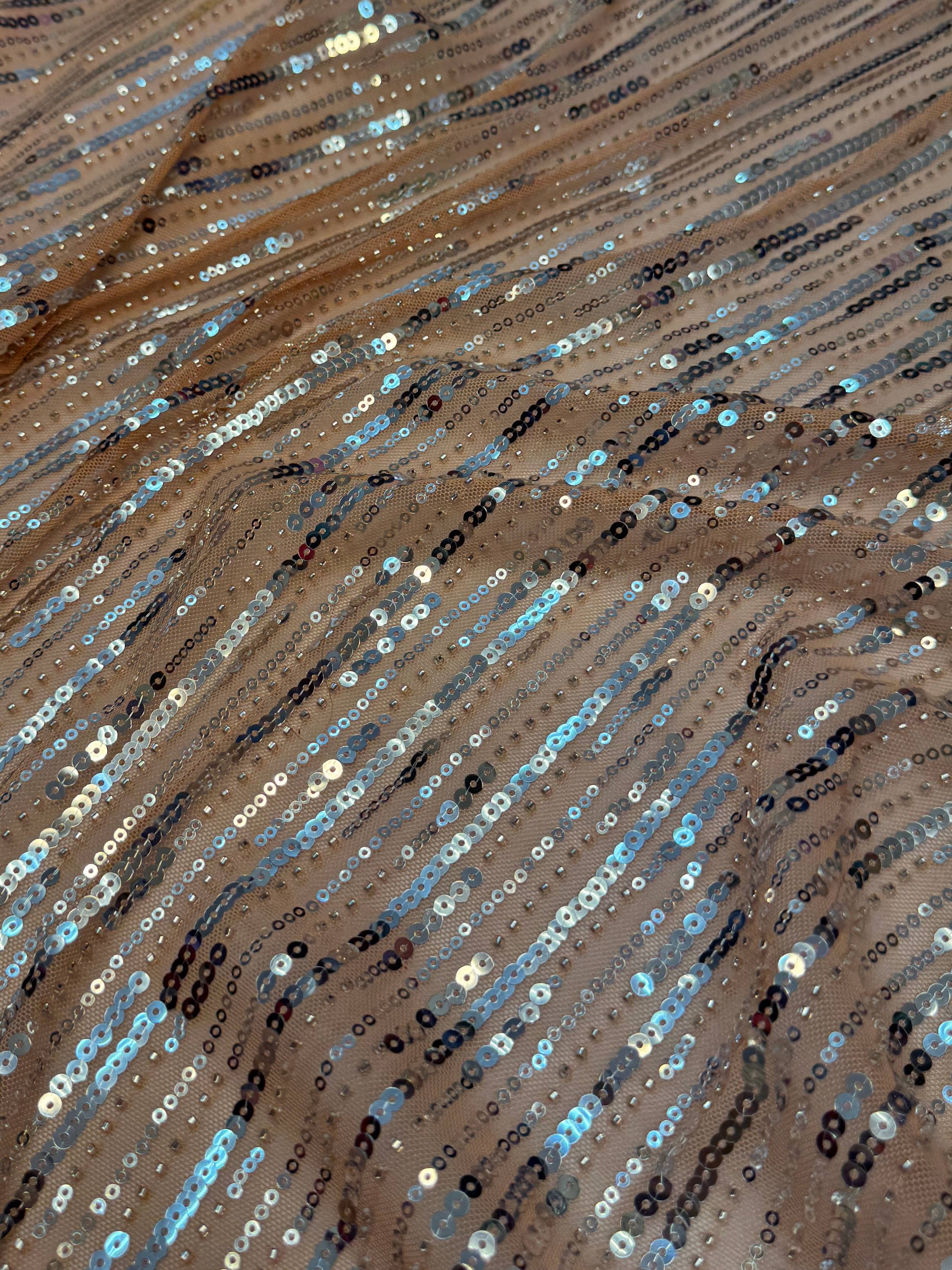 Champagne Waterfall Stretch Sequin Mesh, Waterfall Sequin Fabric, Sequin Stretch Fabric, Sparkle Mesh Fabric, Glitter Mesh Fabric, Stretch Mesh Fabric