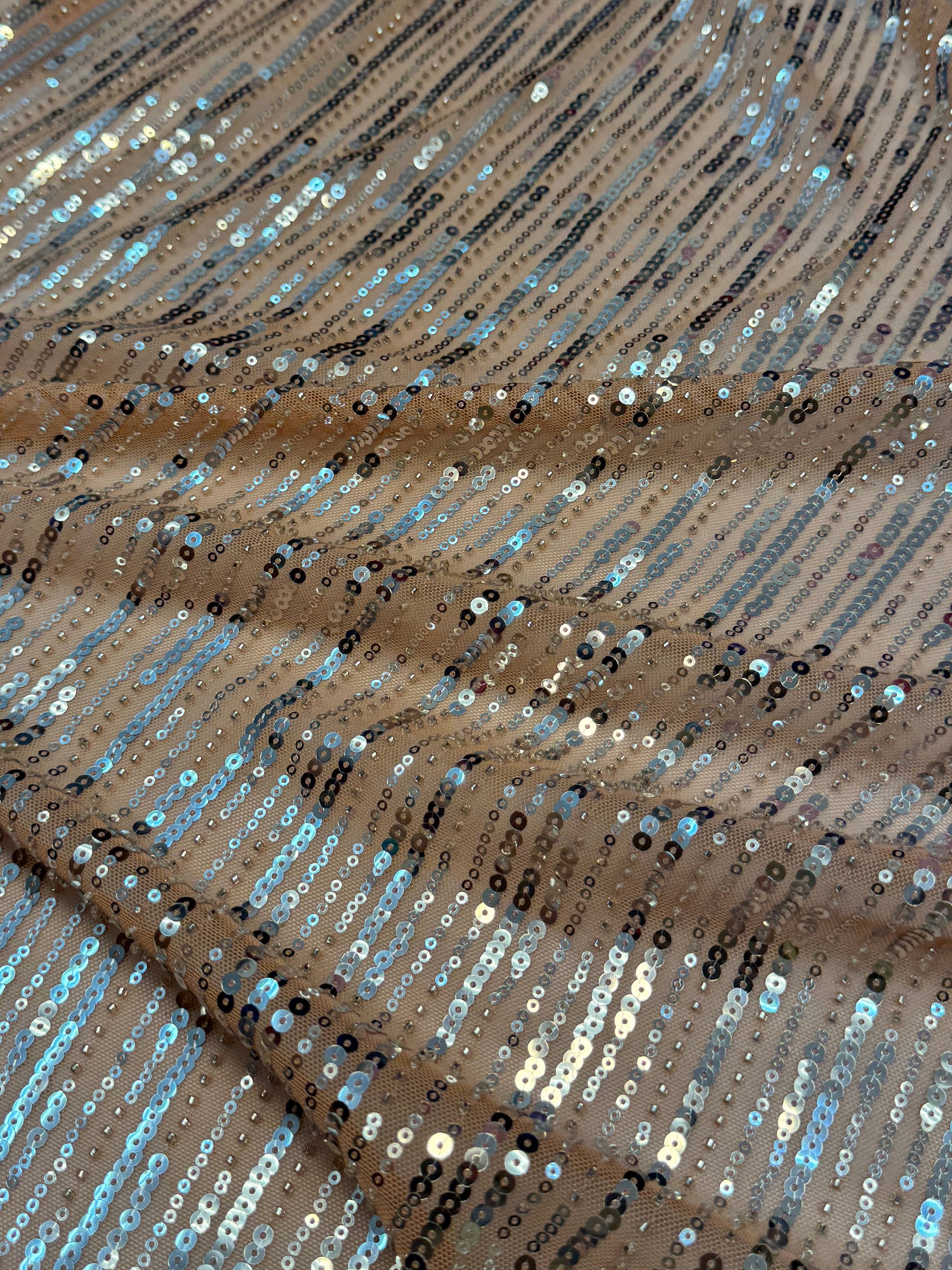 Champagne Waterfall Stretch Sequin Mesh, Kiki Sewing Store, Kiki Luxury Fabric, Cheap Fabric Store, Kiki Textiles, Kiki Textile by the Yard, Kiki Textile USA