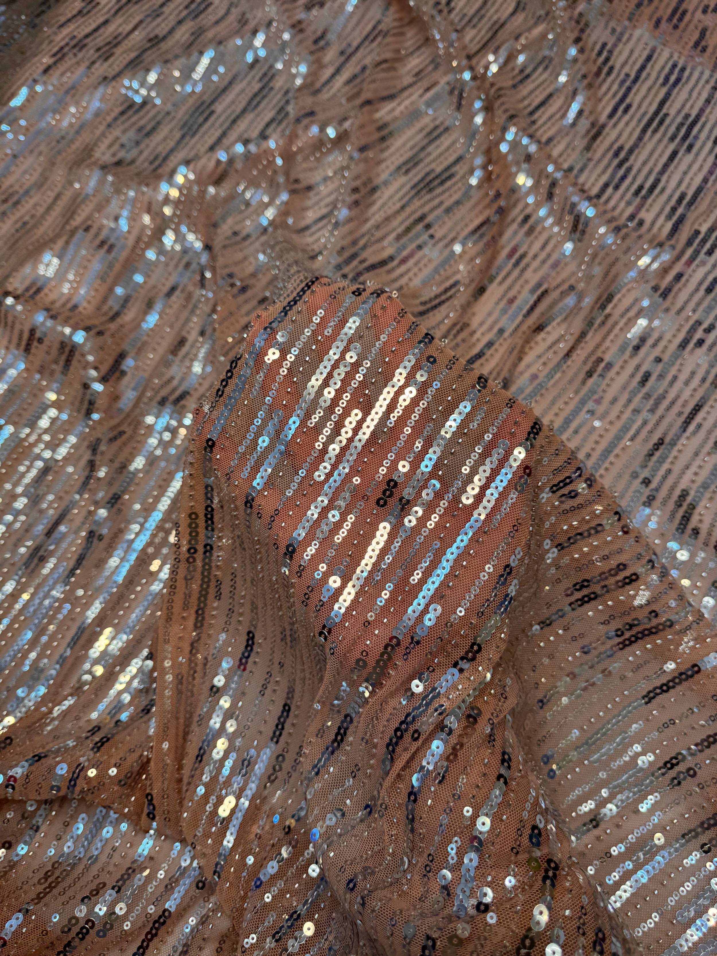 Champagne Waterfall Stretch Sequin Mesh, Kiki Sewing Store, Kiki Luxury Fabric, Cheap Fabric Store, Kiki Textiles, Kiki Textile by the Yard, Kiki Textile USA