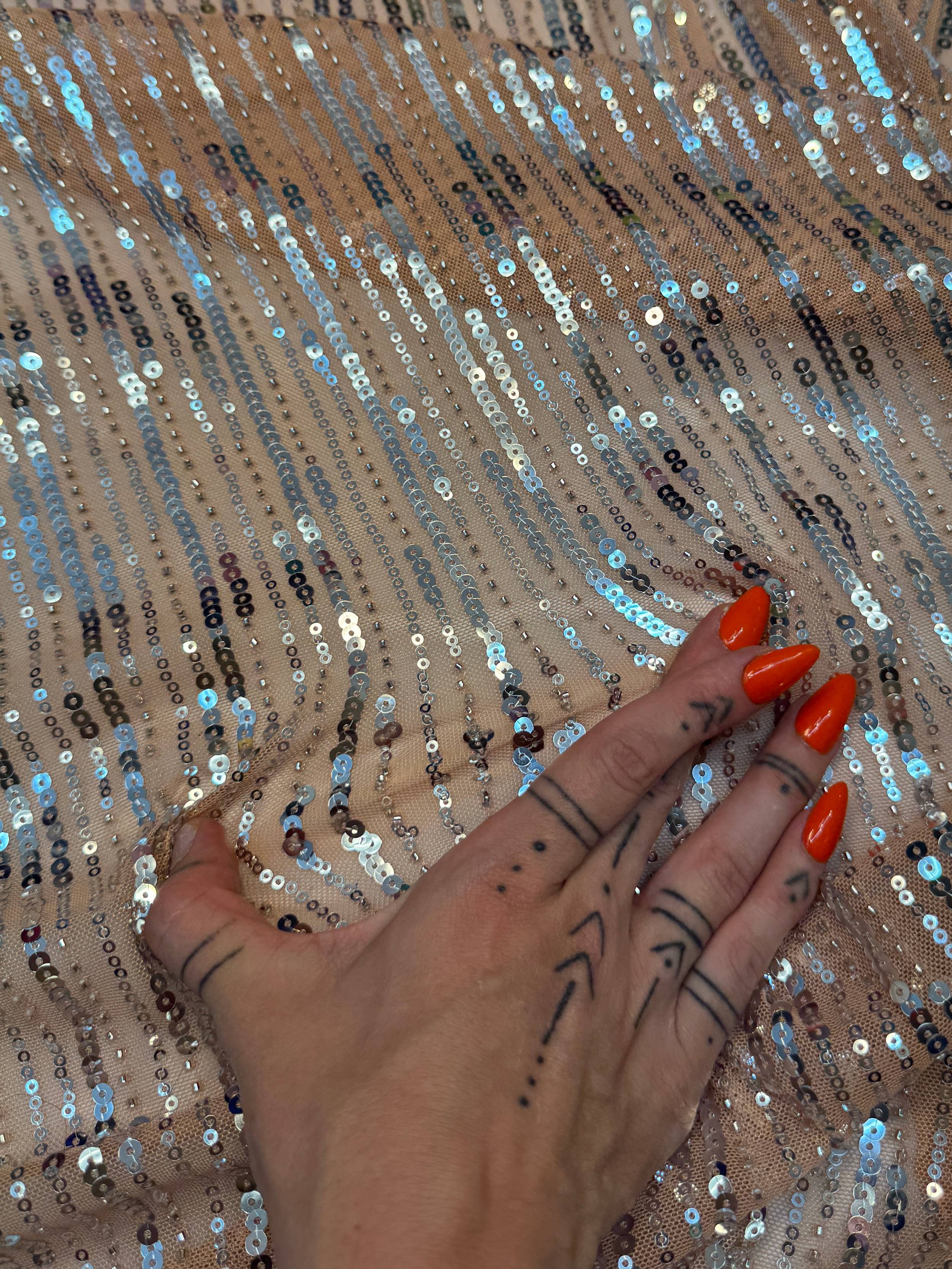 Champagne Waterfall Stretch Sequin Mesh, Kiki Sewing Store, Kiki Luxury Fabric, Cheap Fabric Store, Kiki Textiles, Kiki Textile by the Yard, Kiki Textile USA