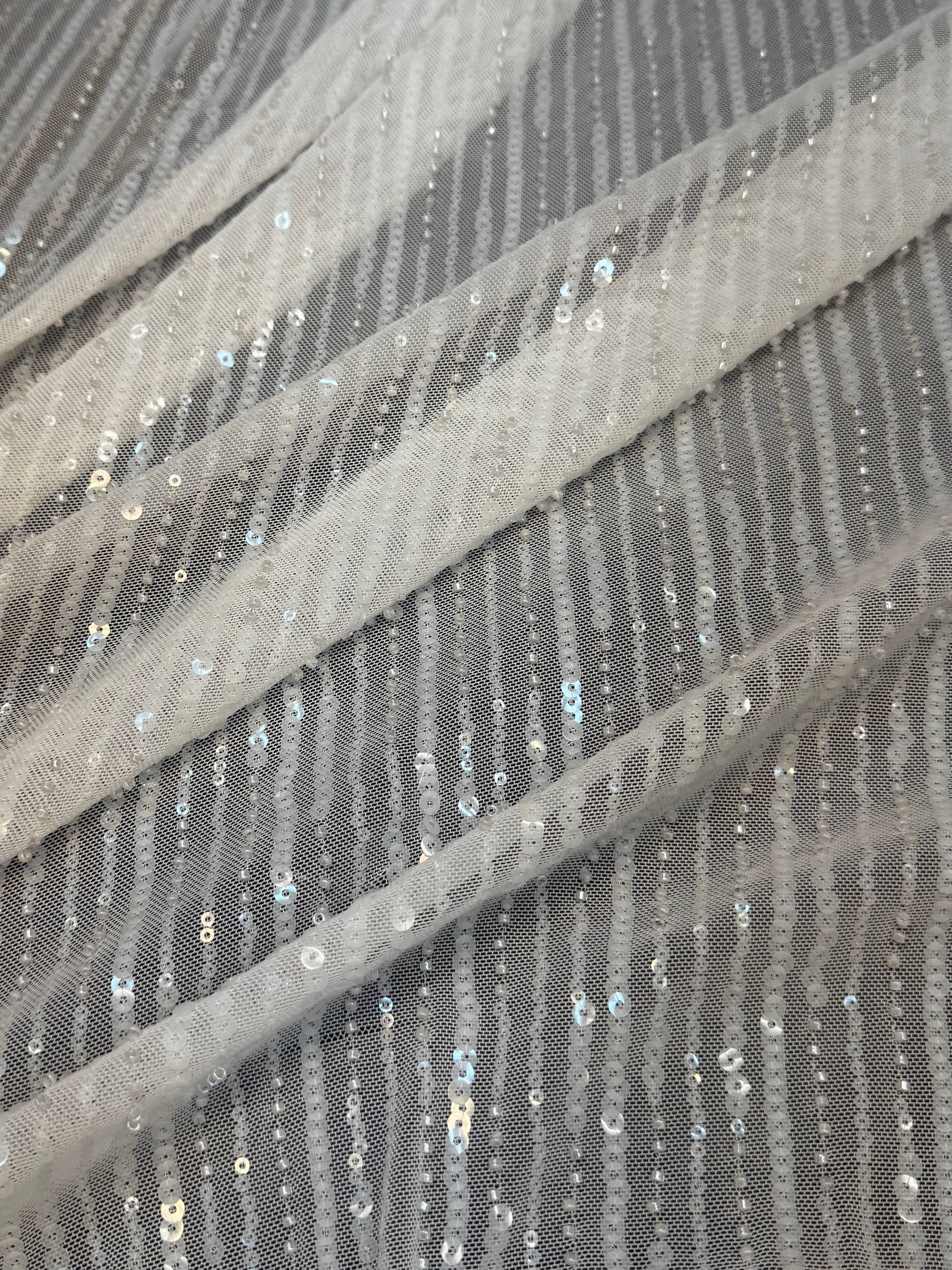 Off White Waterfall Stretch Sequin Mesh, Waterfall Sequin Fabric, Sequin Stretch Fabric, Sparkle Mesh Fabric, Glitter Mesh Fabric, Stretch Mesh Fabric