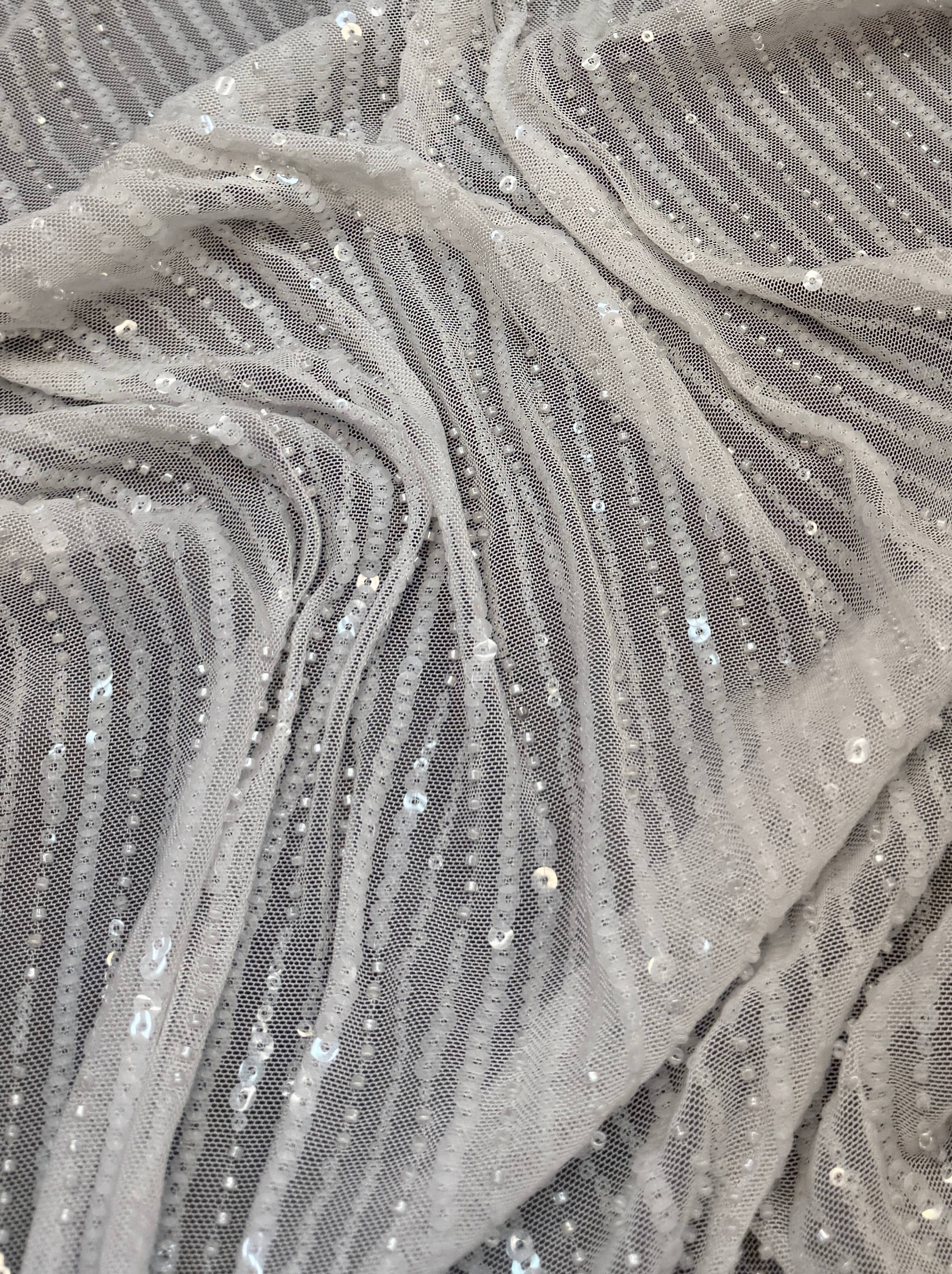 Off White Waterfall Stretch Sequin Mesh, Waterfall Sequin Fabric, Sequin Stretch Fabric, Sparkle Mesh Fabric, Glitter Mesh Fabric, Stretch Mesh Fabric