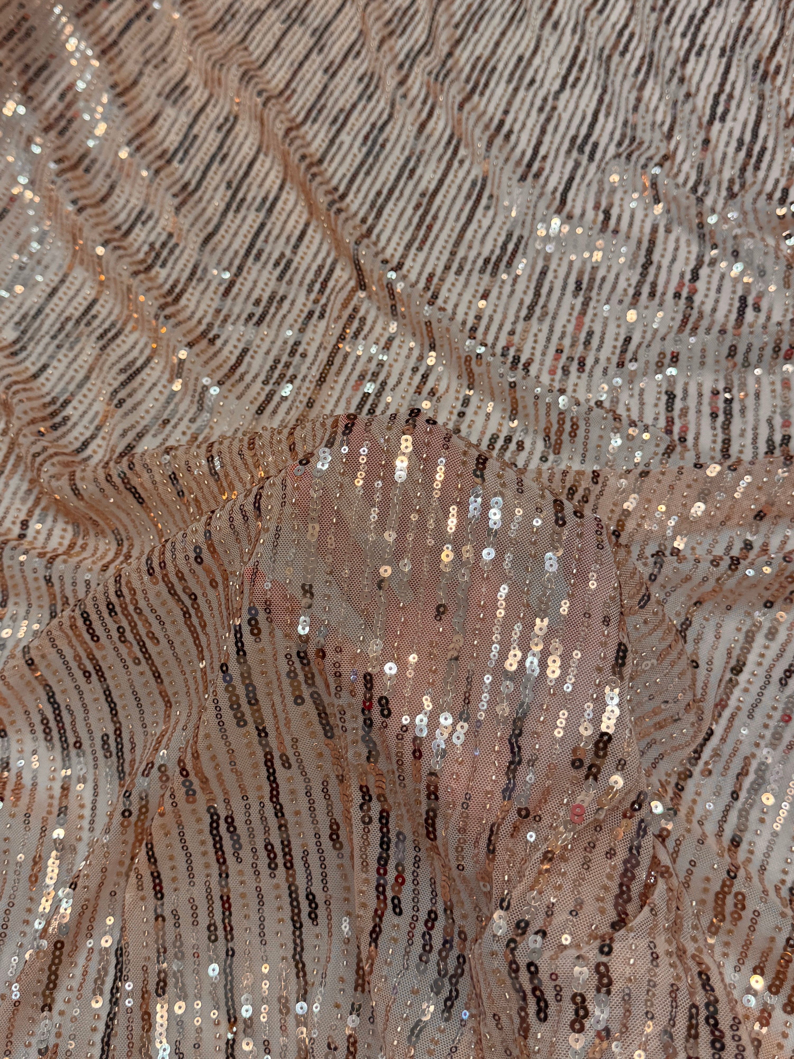 Nude Champagne Waterfall Stretch Sequin Mesh, Waterfall Sequin Fabric, Sequin Stretch Fabric, Sparkle Mesh Fabric, Glitter Mesh Fabric, Stretch Mesh Fabric