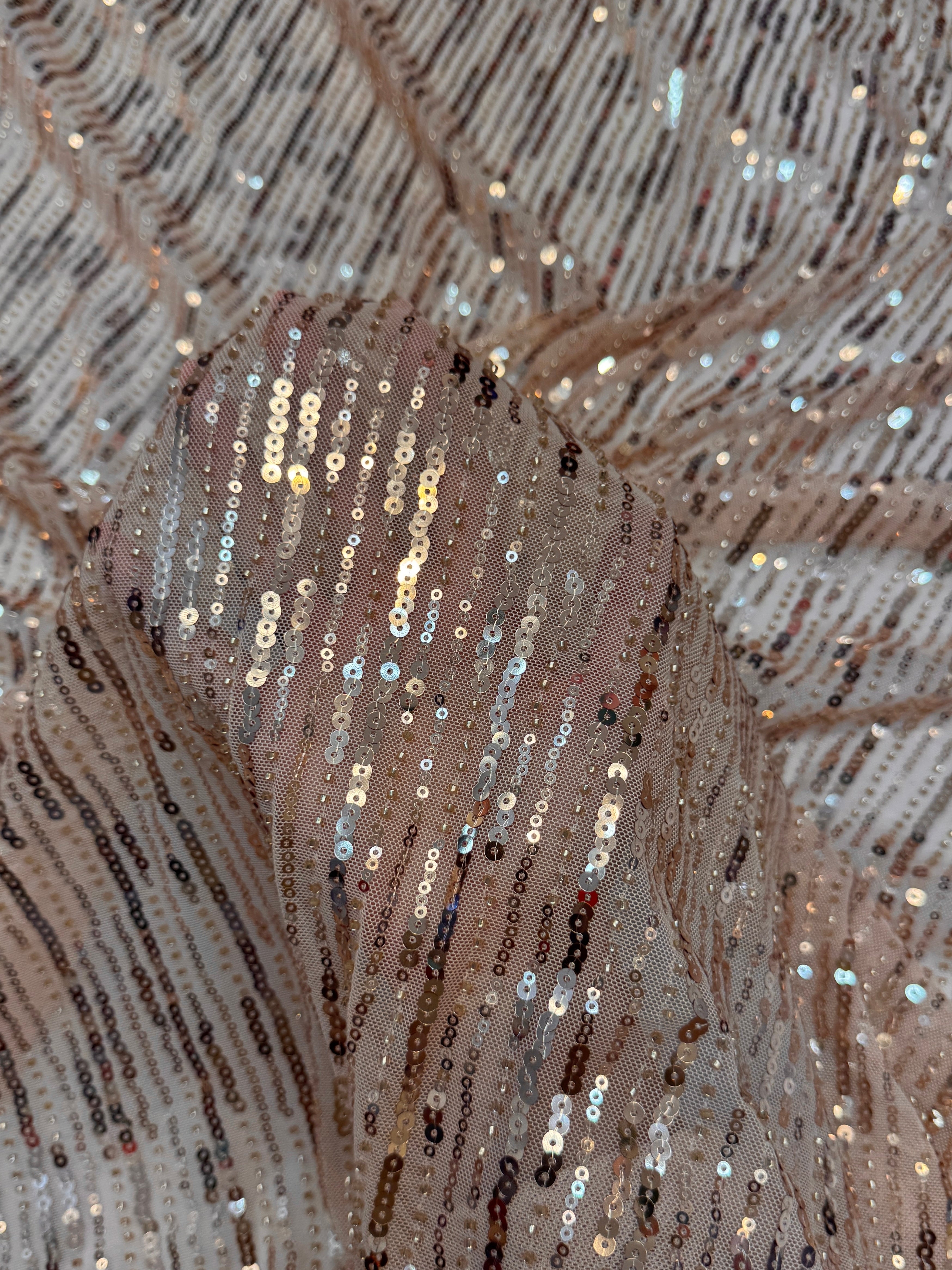 Nude Champagne Waterfall Stretch Sequin Mesh, Waterfall Sequin Fabric, Sequin Stretch Fabric, Sparkle Mesh Fabric, Glitter Mesh Fabric, Stretch Mesh Fabric