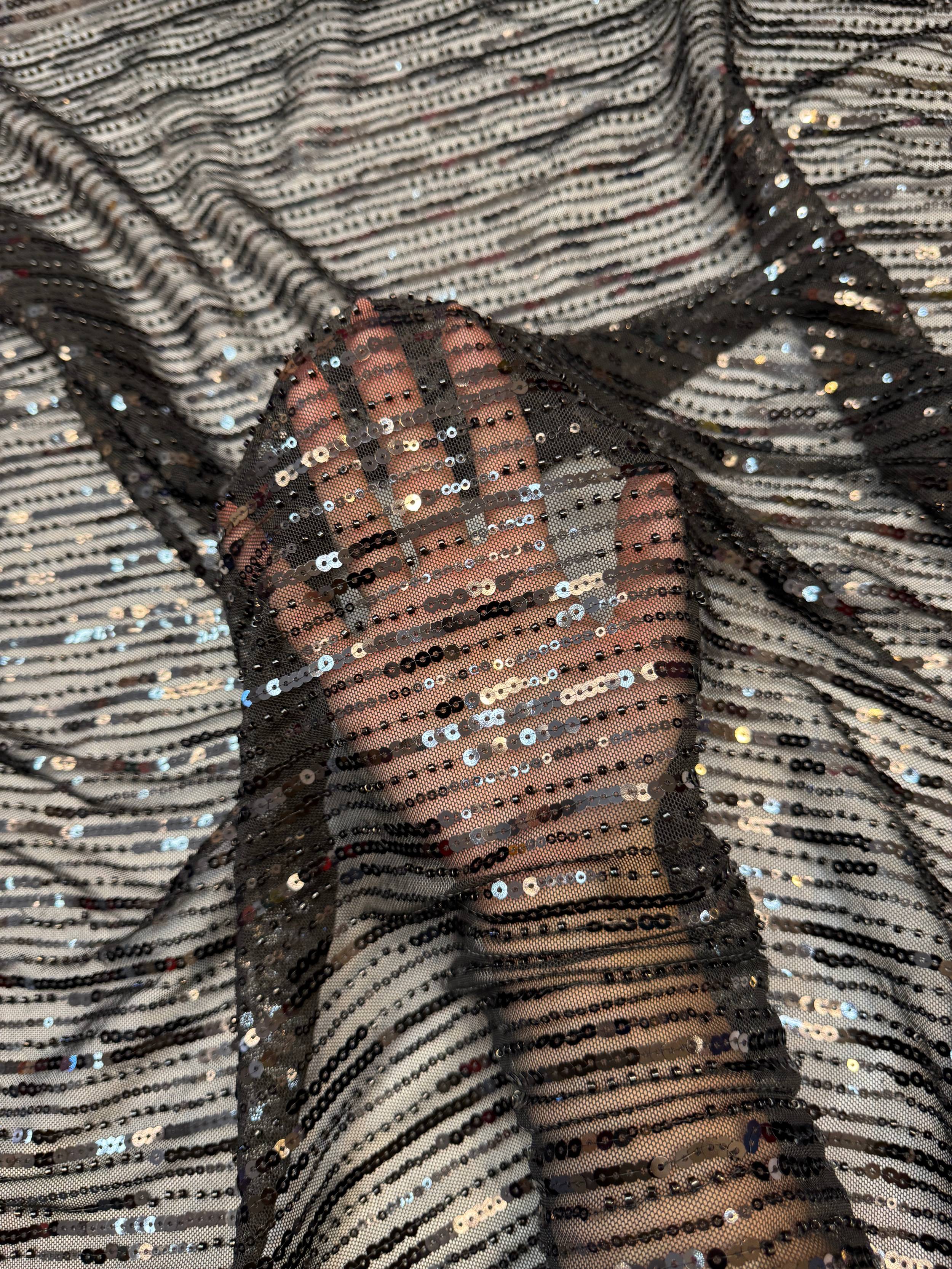 Black Waterfall Stretch Sequin Mesh, Kiki Sewing Store, Kiki Luxury Fabric, Cheap Fabric Store, Kiki Textiles, Kiki Textile by the Yard, Kiki Textile USA