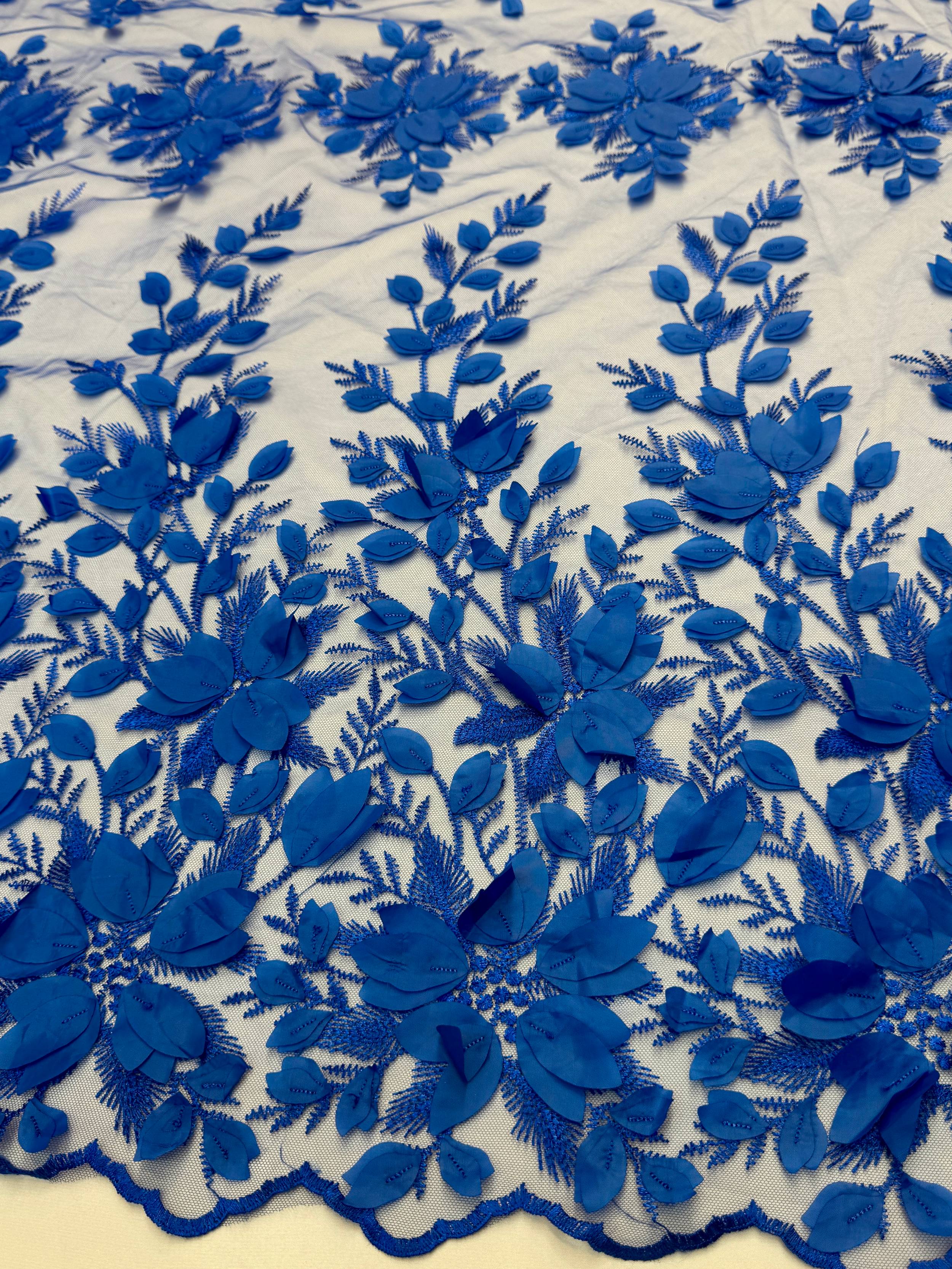 Royal Blue Petals 3D Couture Embroidered Lace, 3d Floral Lace, Embroidered Lace Fabric, 3d Lace Fabric, Floral Applique Lace, Couture Lace Fabric, Royal Blue Lace