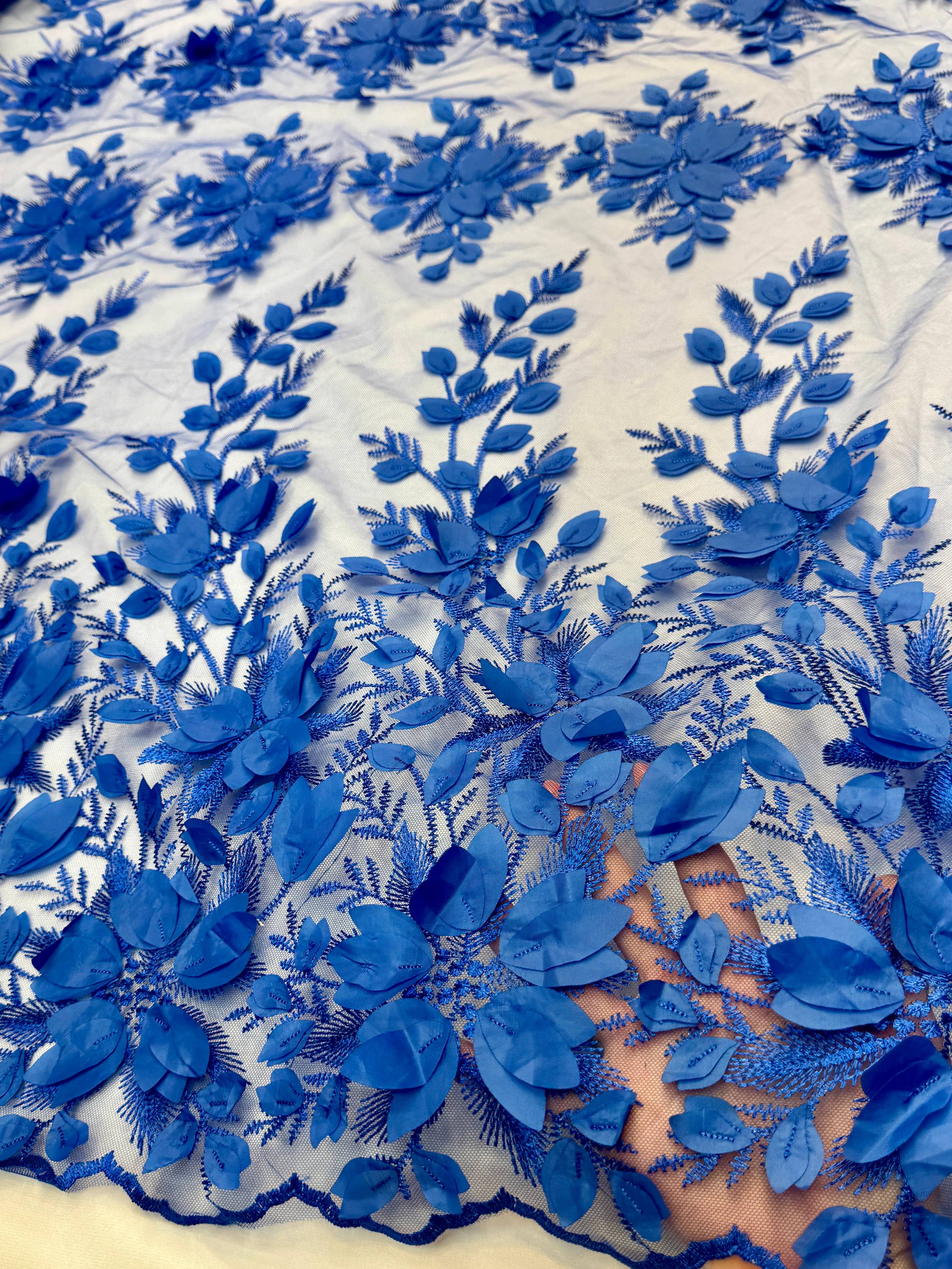 Royal Blue Petals 3D Couture Embroidered Lace, 3d Floral Lace, Embroidered Lace Fabric, 3d Lace Fabric, Floral Applique Lace, Couture Lace Fabric, Royal Blue Lace