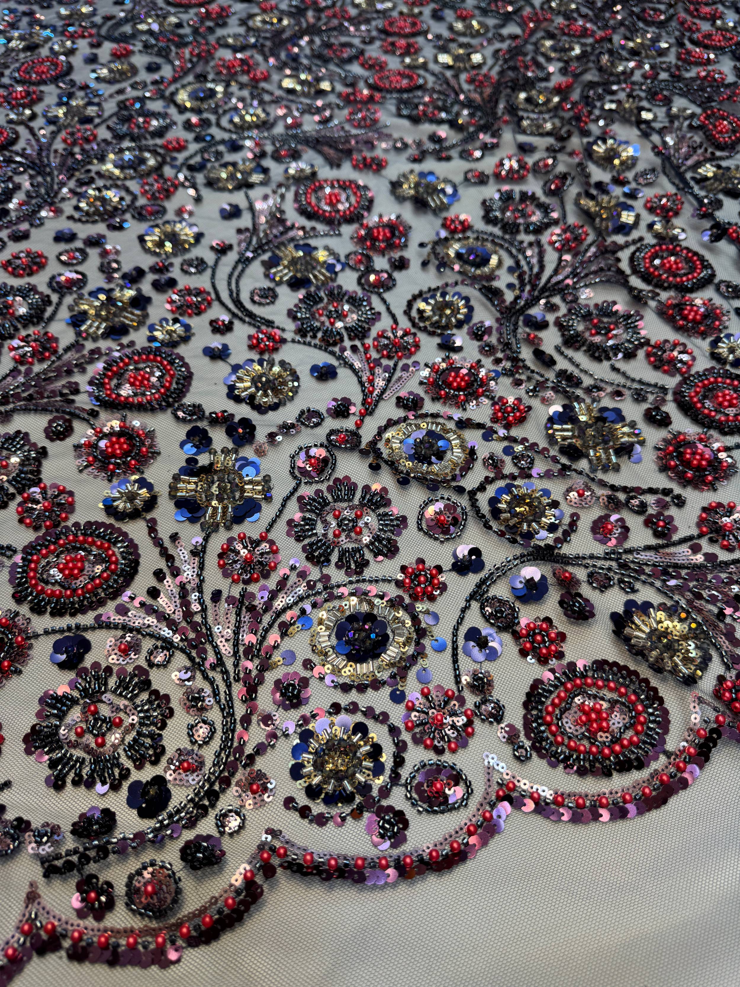Multicolor Baroque Beaded Lace, Beaded Lace Fabric, Multicolor Beaded Lace, Sequin Lace Fabric, Embellished Lace Fabric, Beaded Mesh Fabric