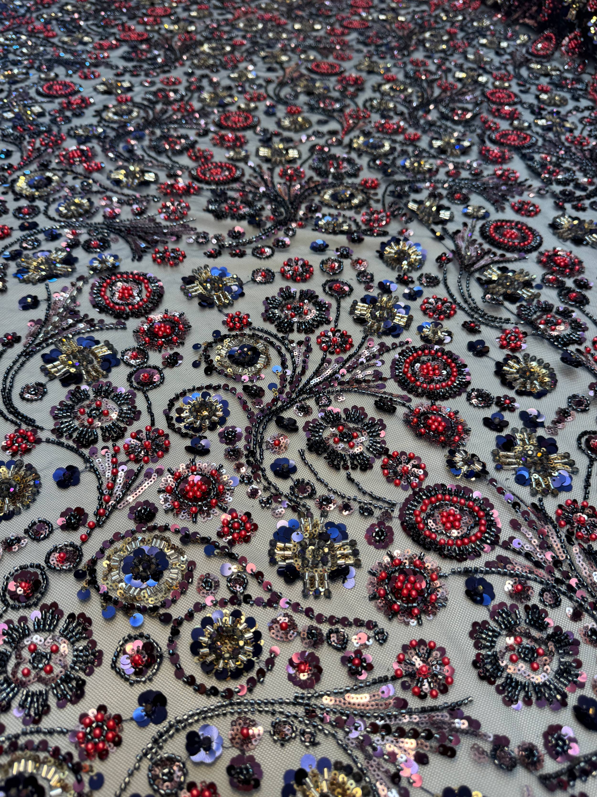 Multicolor Baroque Beaded Lace, Beaded Lace Fabric, Multicolor Beaded Lace, Sequin Lace Fabric, Embellished Lace Fabric, Beaded Mesh Fabric