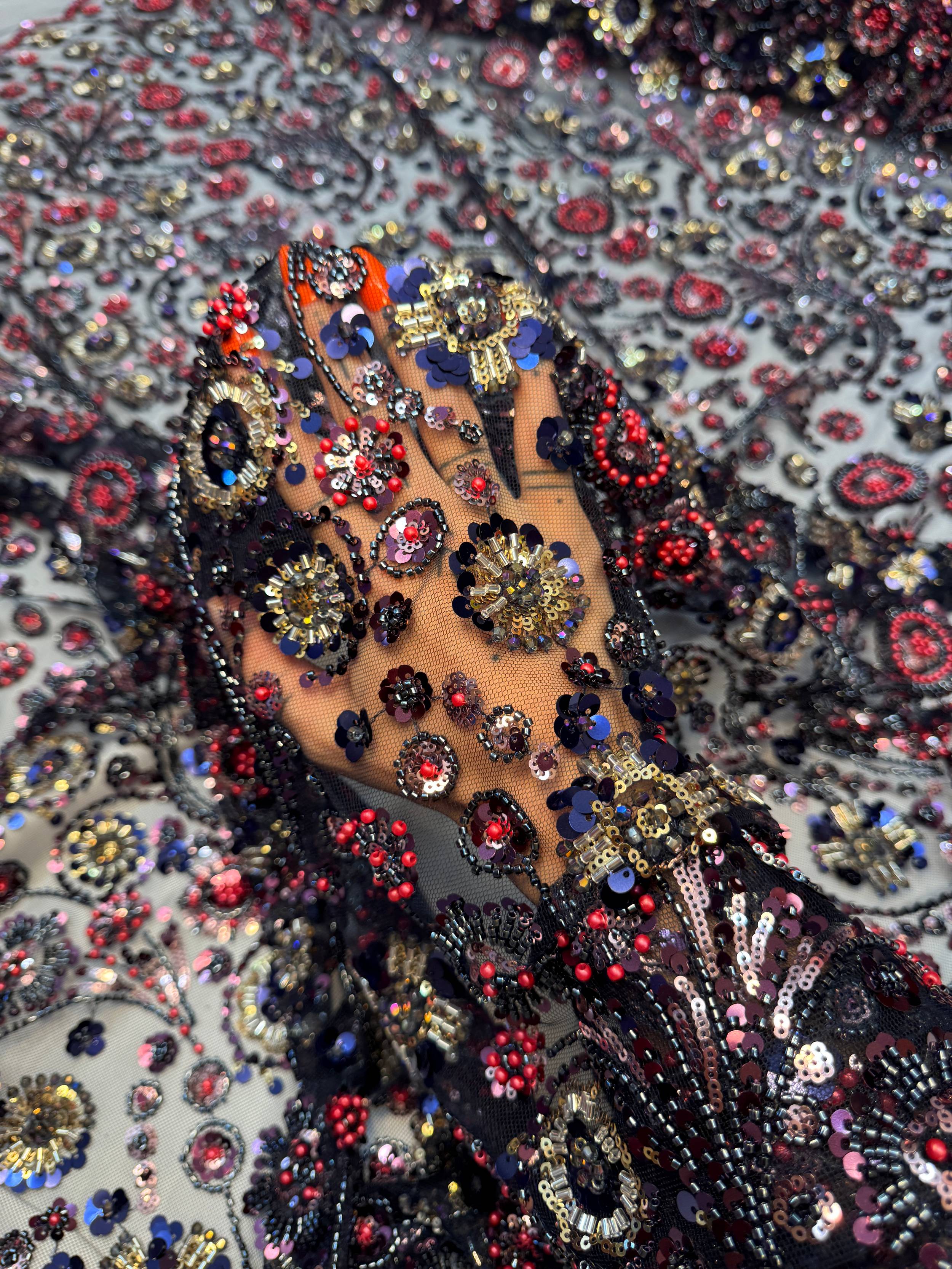 Multicolor Baroque Beaded Lace, Kiki Sewing Store, Kiki Luxury Fabric, Cheap Fabric Store, Kiki Textiles, Kiki Textile by the Yard, Kiki Textile USA