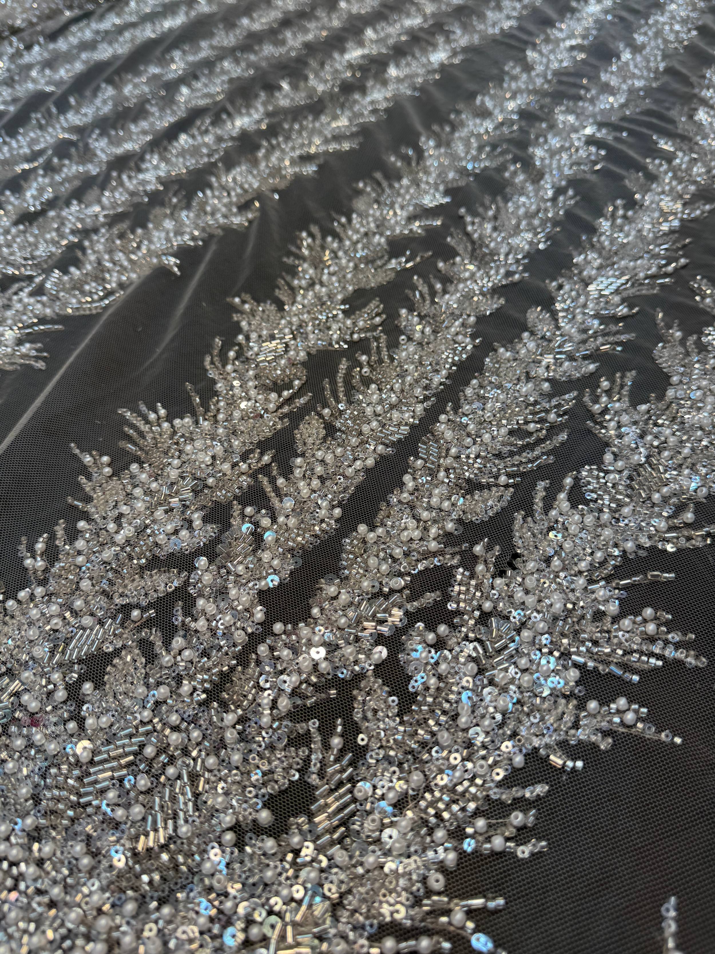 White-Silver Fireworks Beaded Couture Lace, Couture Lace Fabric, Crystal Beaded Lace, Fireworks Lace, Sequin Lace Fabric, Embellished Lace, Luxury Lace Fabric, Bridal Lace Fabric