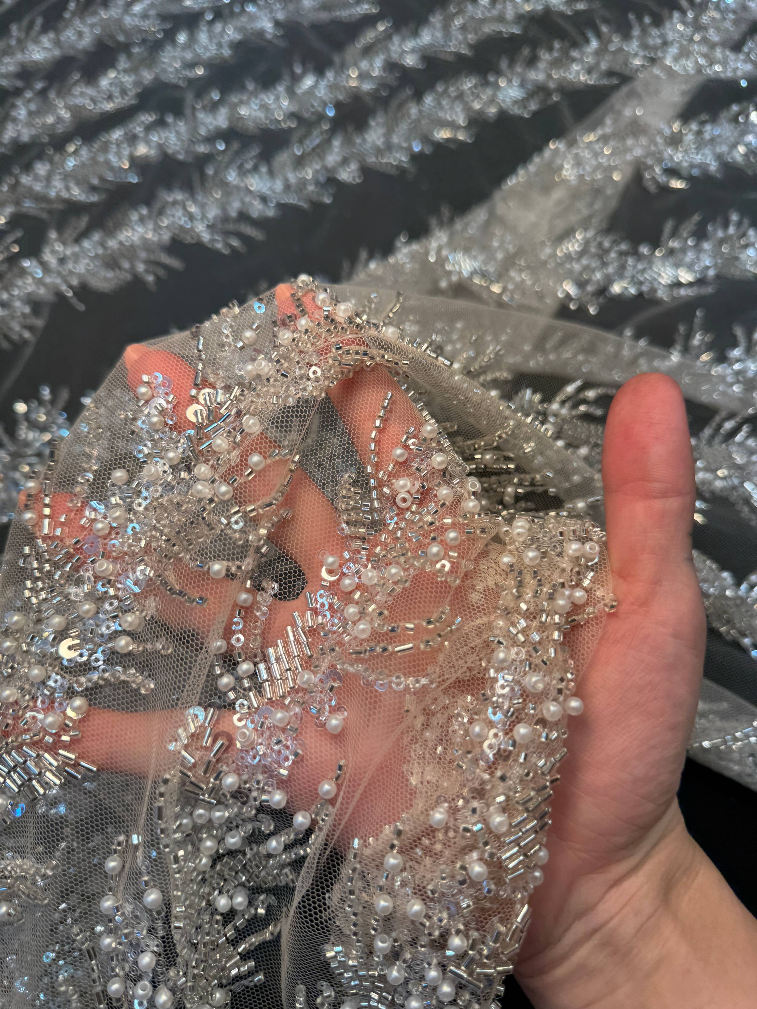 White-Silver Fireworks Beaded Couture Lace, Couture Lace Fabric, Crystal Beaded Lace, Fireworks Lace, Sequin Lace Fabric, Embellished Lace, Luxury Lace Fabric, Bridal Lace Fabric