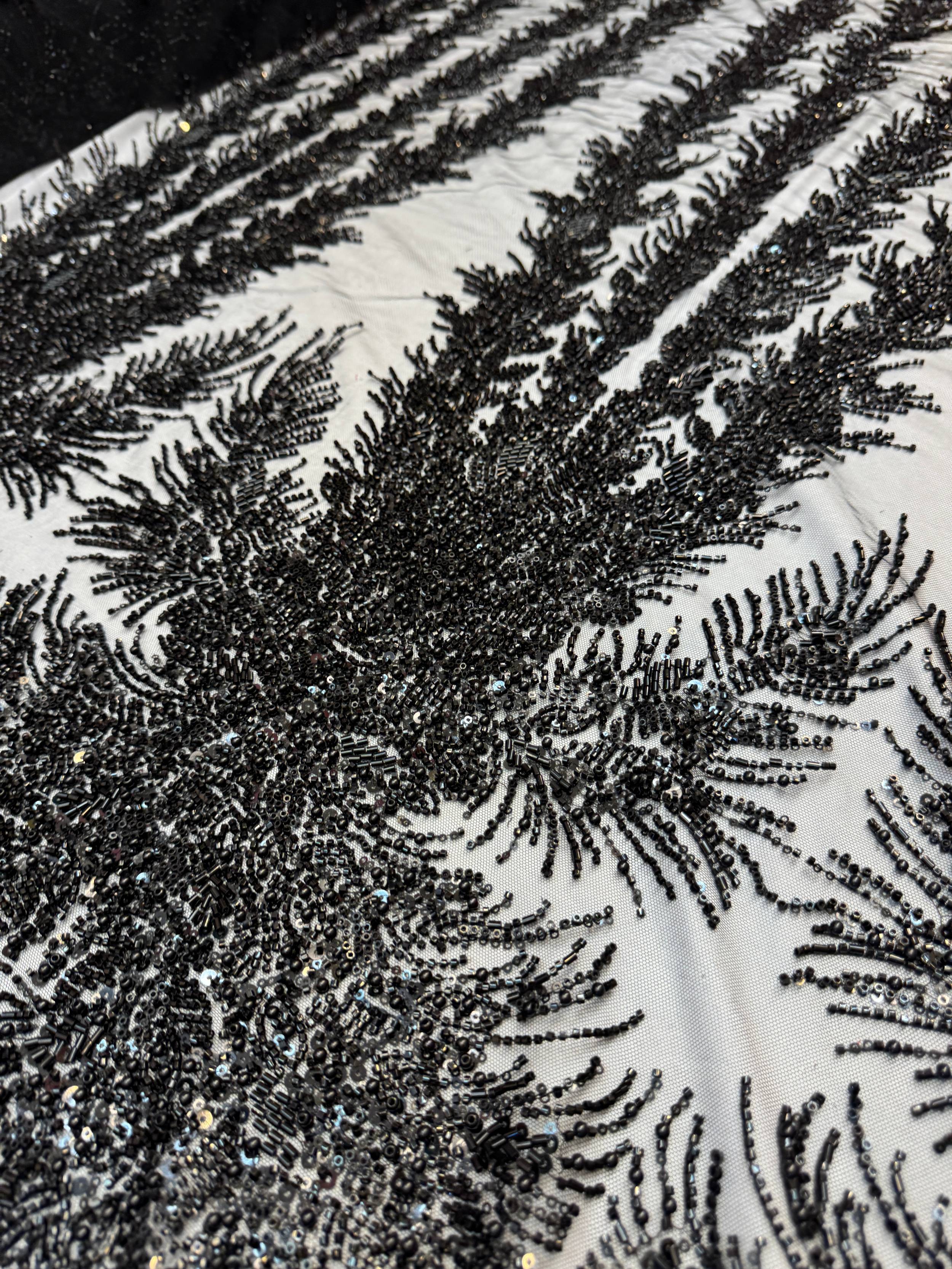 Black Fireworks Beaded Couture Lace, Couture Lace Fabric, Crystal Beaded Lace, Fireworks Lace, Sequin Lace Fabric, Embellished Lace, Luxury Lace Fabric, Bridal Lace Fabric