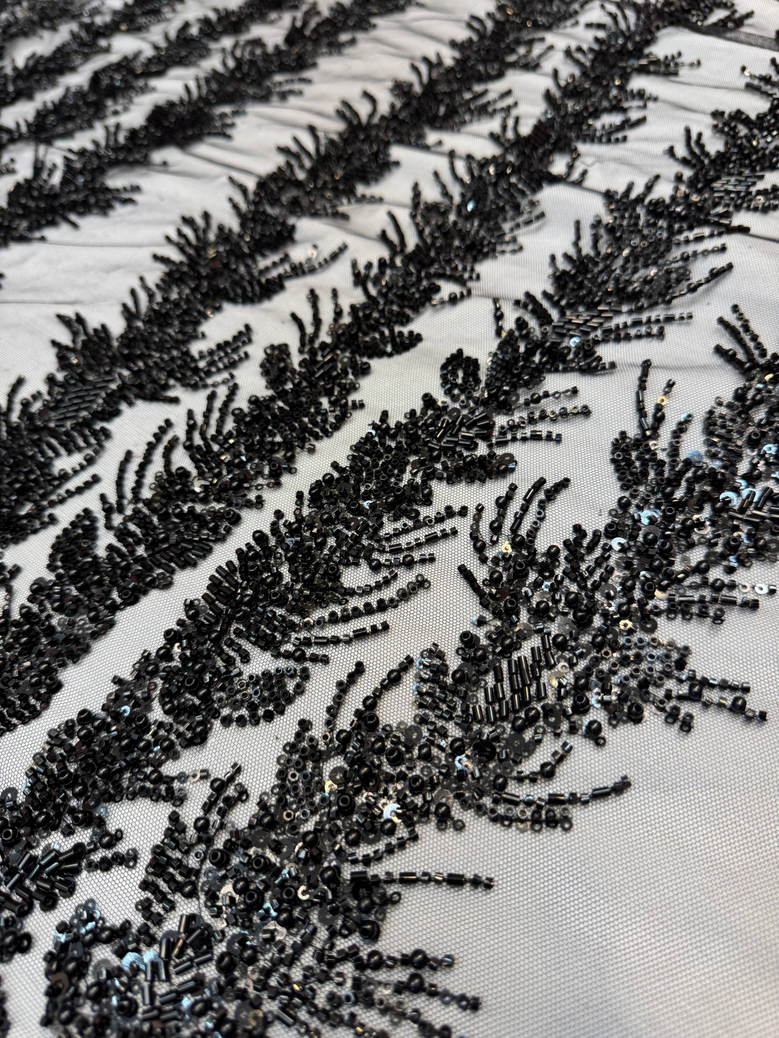 Black Fireworks Beaded Couture Lace, Couture Lace Fabric, Crystal Beaded Lace, Fireworks Lace, Sequin Lace Fabric, Embellished Lace, Luxury Lace Fabric, Bridal Lace Fabric