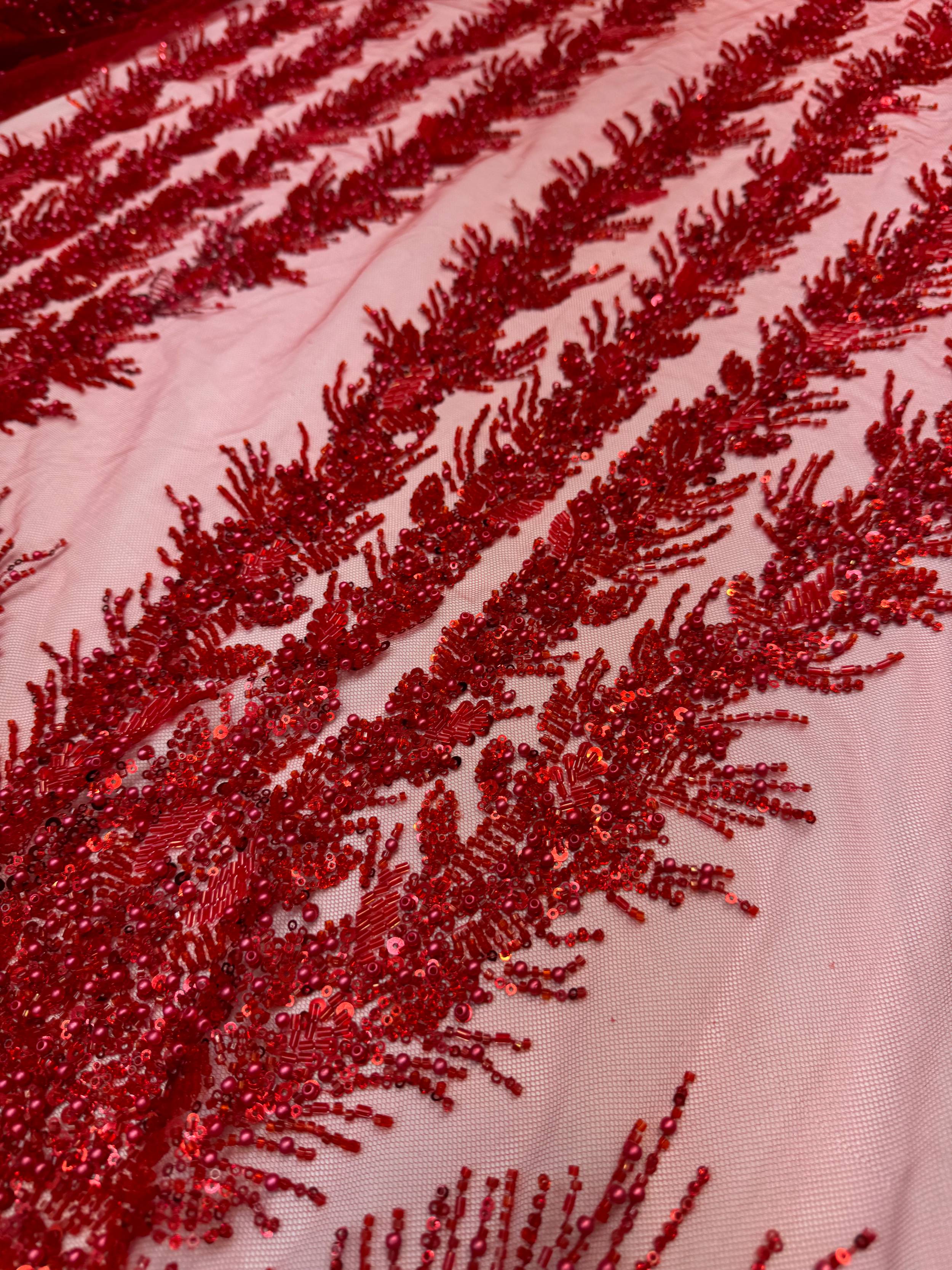 Red Fireworks Beaded Couture Lace, Couture Lace Fabric, Crystal Beaded Lace, Fireworks Lace, Sequin Lace Fabric, Embellished Lace, Luxury Lace Fabric, Bridal Lace Fabric