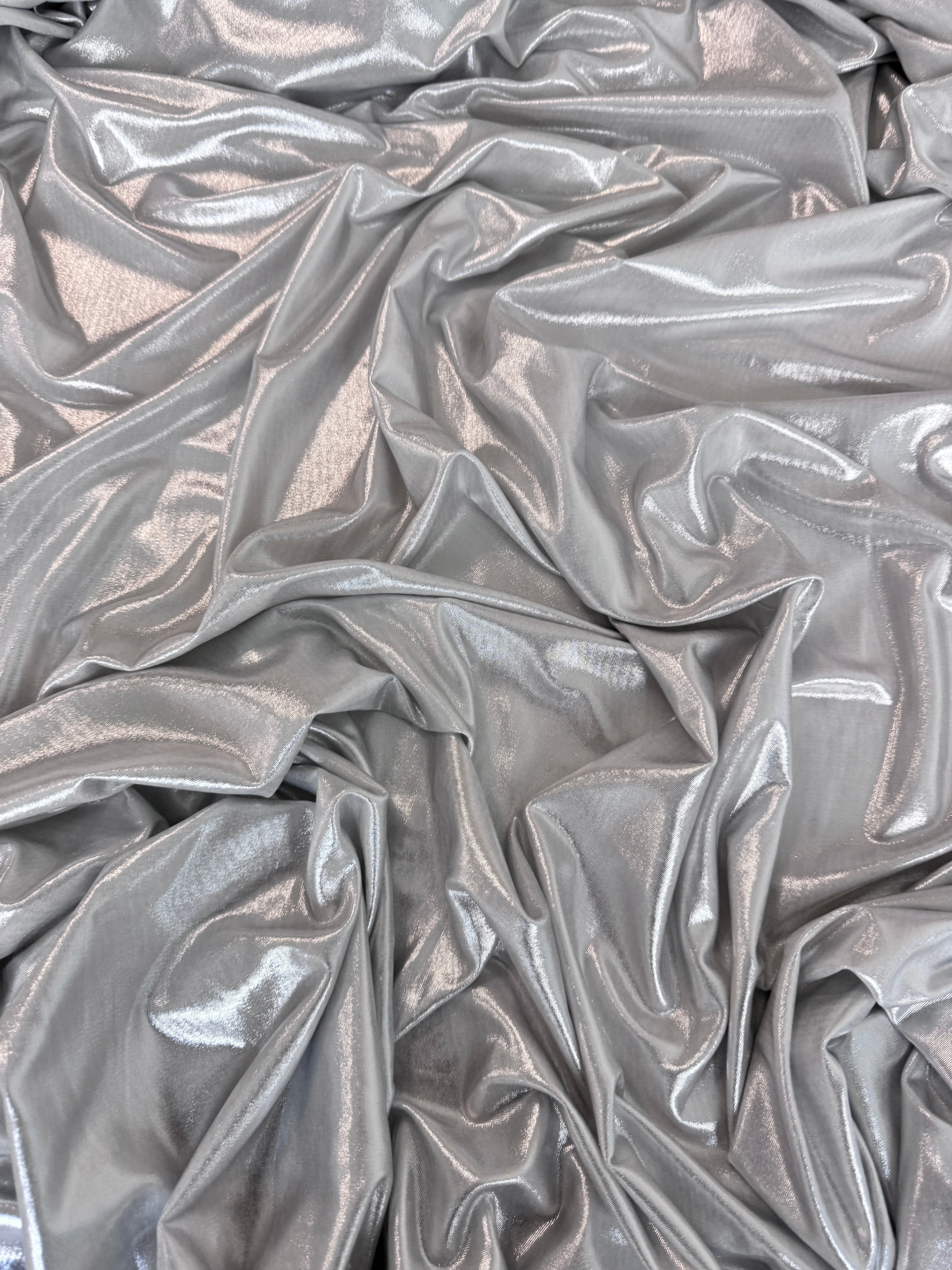  light silver stretch foiled spandex, dark silver stretch foiled spandex, silver stretch foiled spandex, dark silver stretch foiled spandex, premium stretch foiled spandex, stretch foiled spandex on sale, stretch foiled spandex on discount 