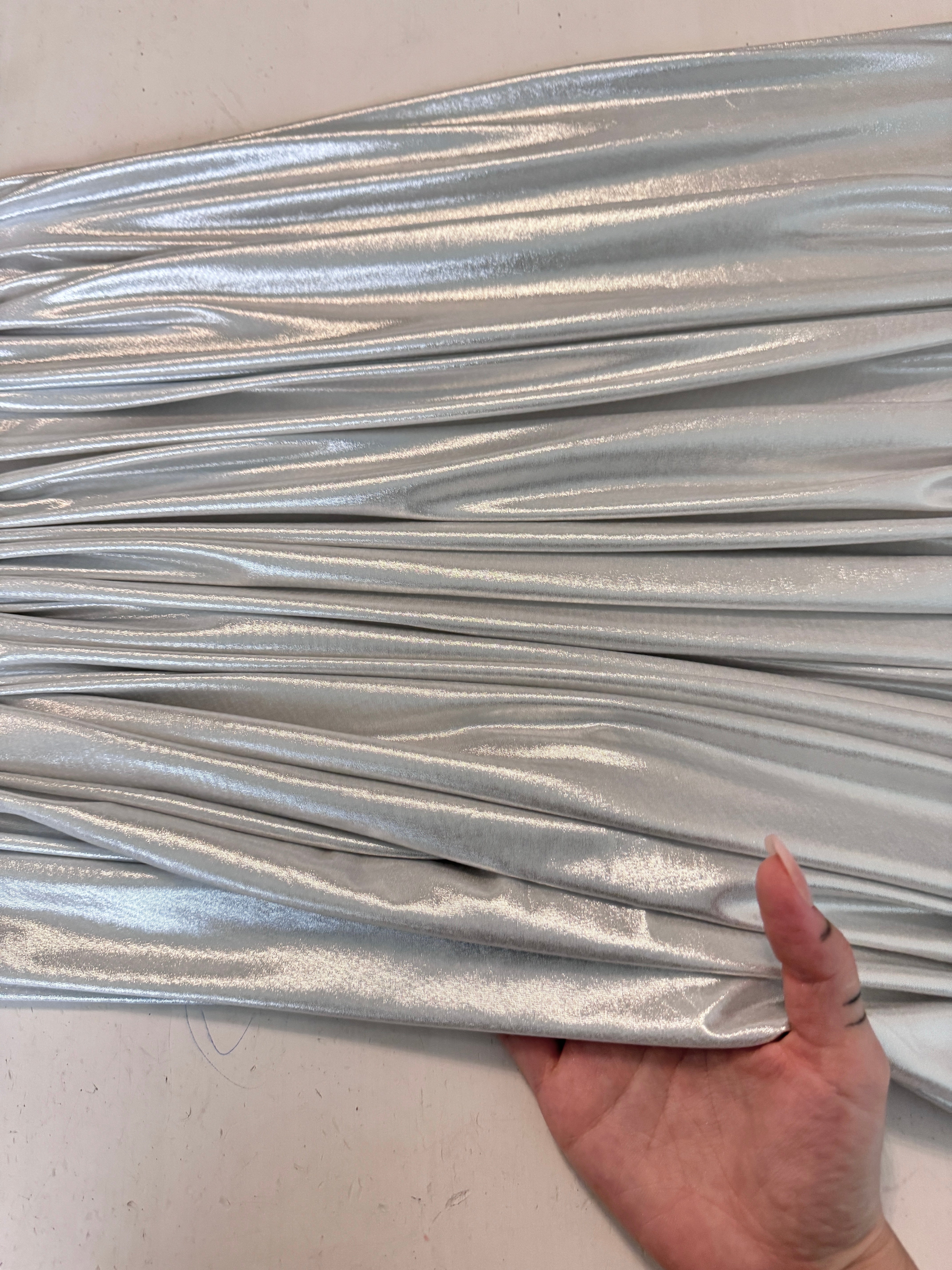  light silver stretch foiled spandex, dark silver stretch foiled spandex, silver stretch foiled spandex, dark silver stretch foiled spandex, premium stretch foiled spandex, stretch foiled spandex on sale, stretch foiled spandex on discount 