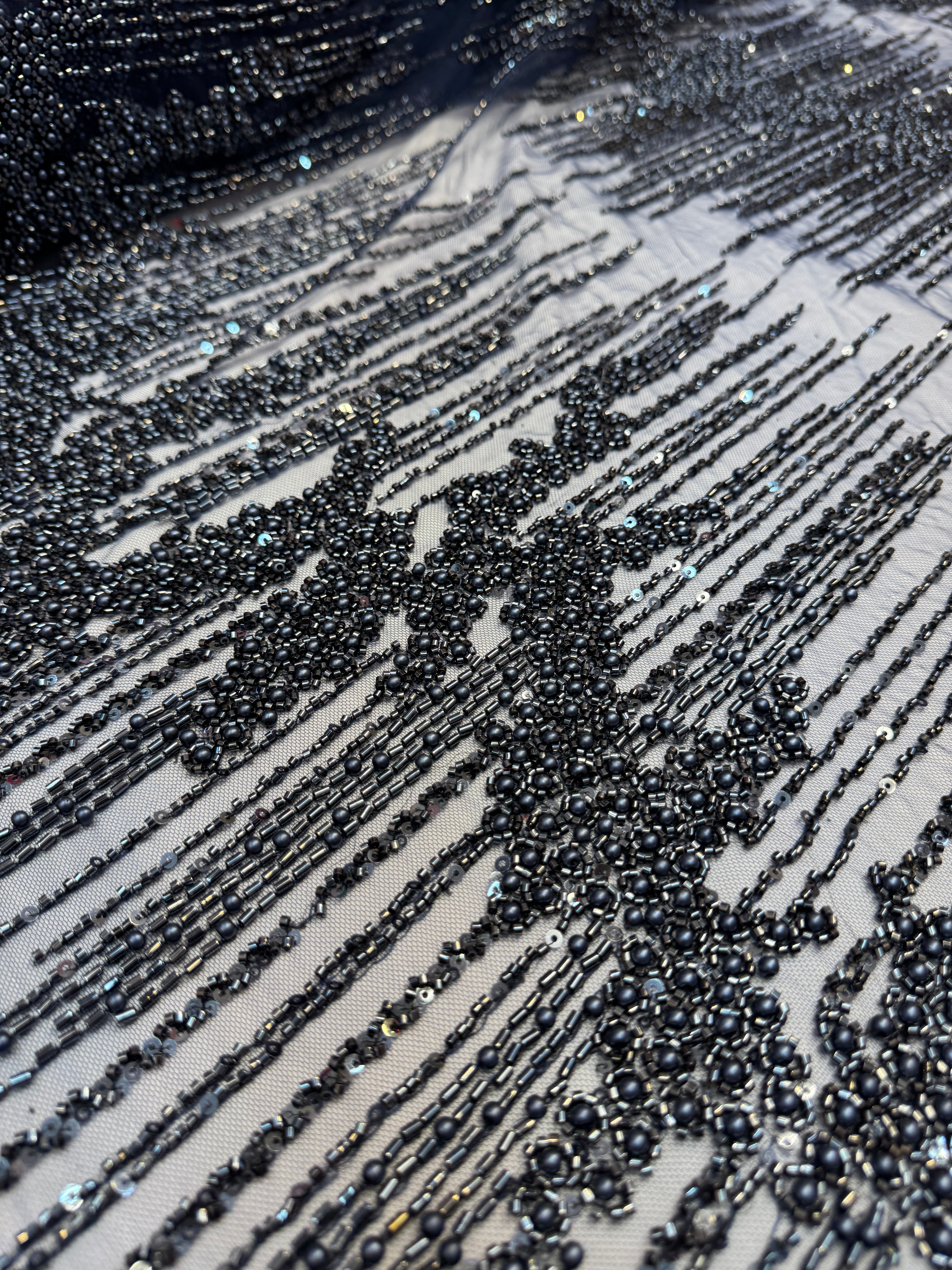 Black Crimson Cascade Crystal & Bugle Beaded Lace, Kiki Sewing Store, Kiki Luxury Fabric, Cheap Fabric Store, Kiki Textiles, Kiki Textile by the Yard, Kiki Textile USA