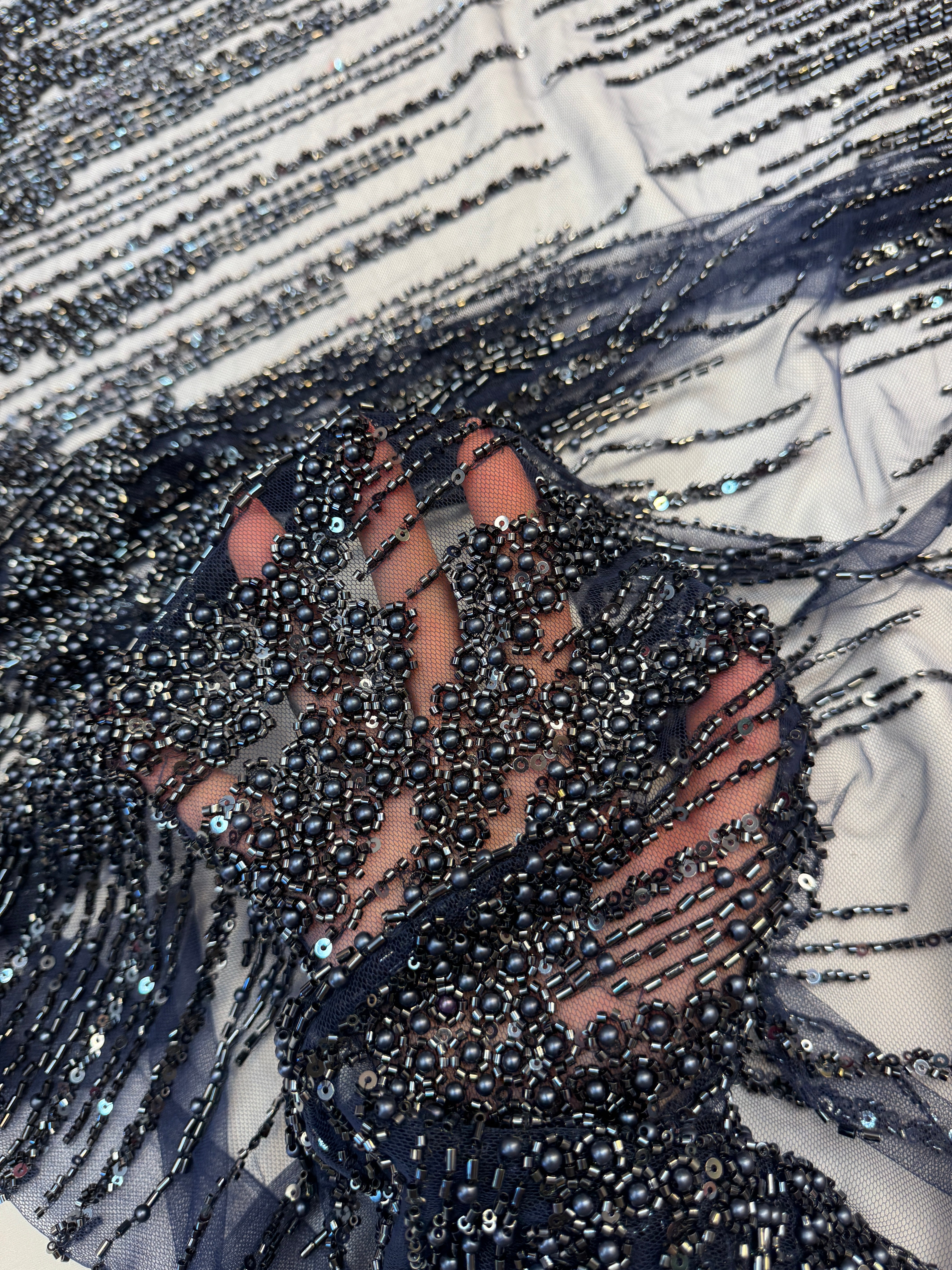Black Crimson Cascade Crystal & Bugle Beaded Lace, Kiki Sewing Store, Kiki Luxury Fabric, Cheap Fabric Store, Kiki Textiles, Kiki Textile by the Yard, Kiki Textile USA