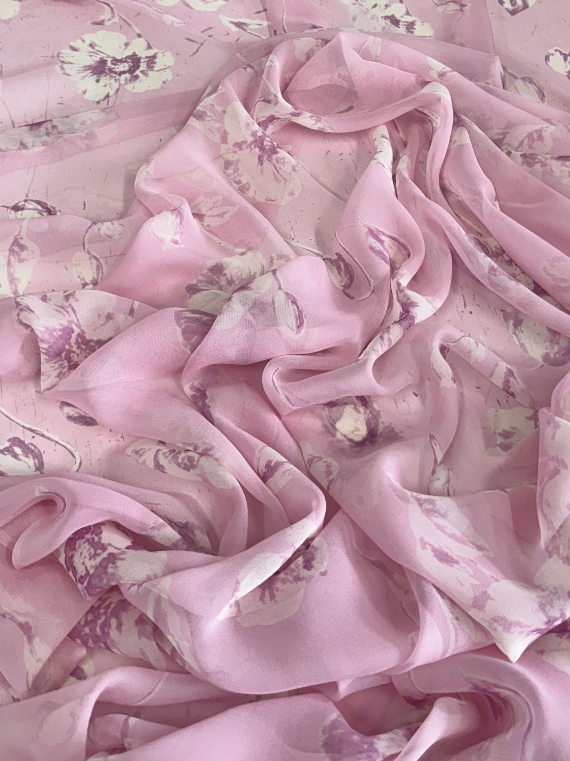 Blossom Pink Italian Silk Chiffon, Silk Chiffon Fabric, Pure Silk Chiffon, Luxury Silk Fabric, Lightweight Silk Fabric, Sheer Silk Fabric, Designer Silk Fabric, High End Silk Fabric