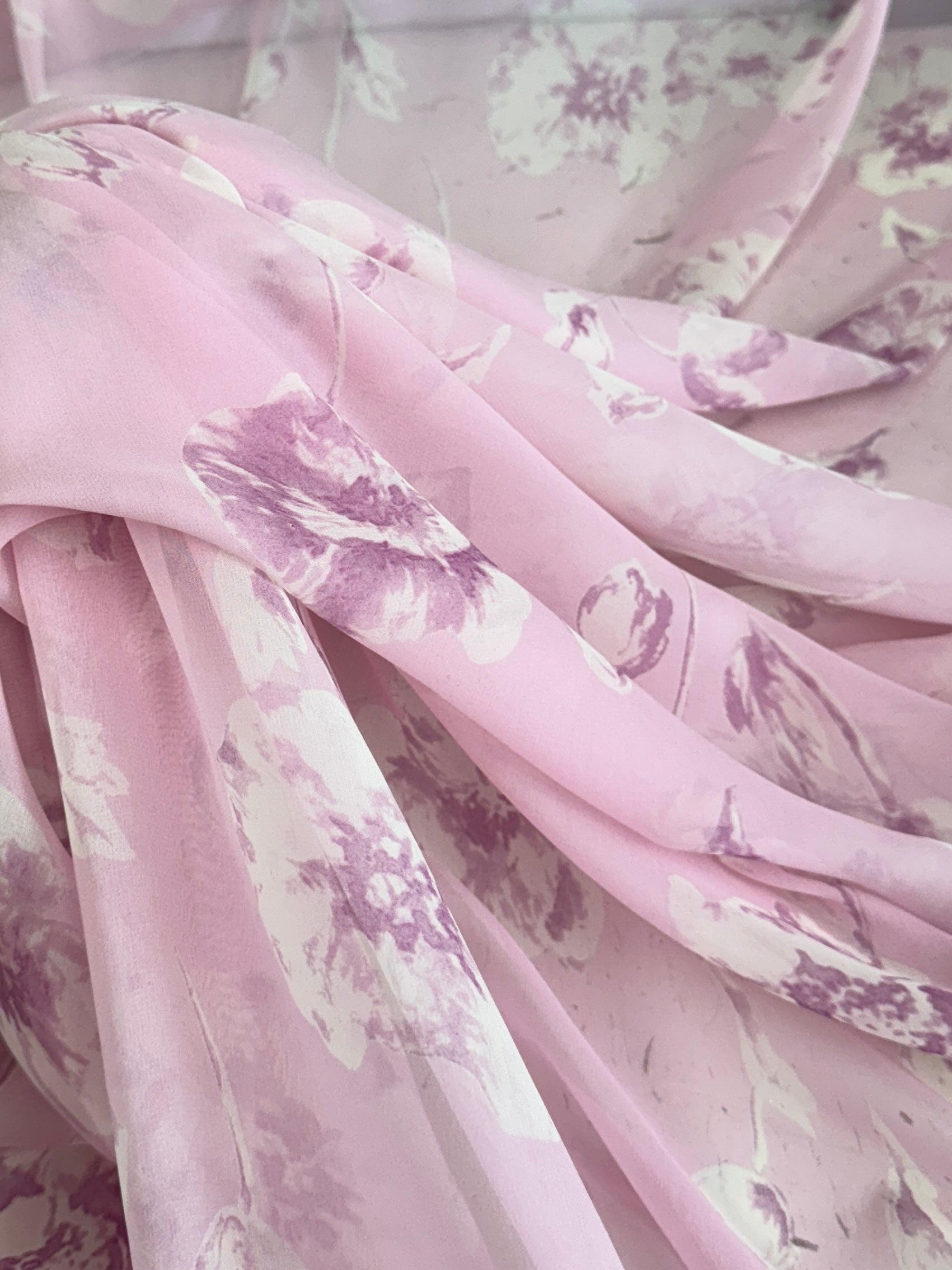 Blossom Pink Italian Silk Chiffon, Silk Chiffon Fabric, Pure Silk Chiffon, Luxury Silk Fabric, Lightweight Silk Fabric, Sheer Silk Fabric, Designer Silk Fabric, High End Silk Fabric
