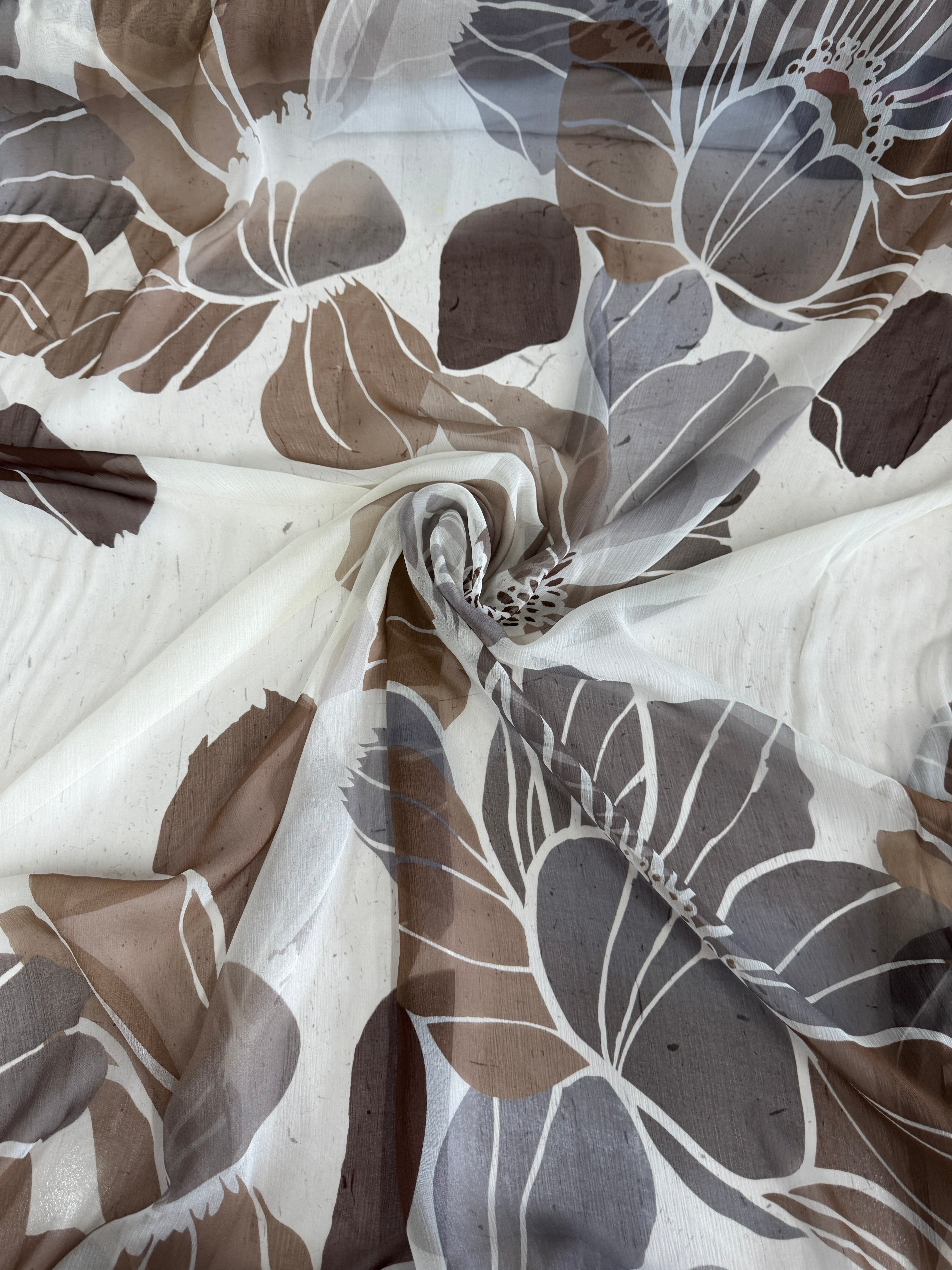 Mocha Botanical Italian Crinkle Silk Chiffon, Kiki Sewing Store, Kiki Luxury Fabric, Cheap Fabric Store, Kiki Textiles, Kiki Textile by the Yard, Kiki Textile USA